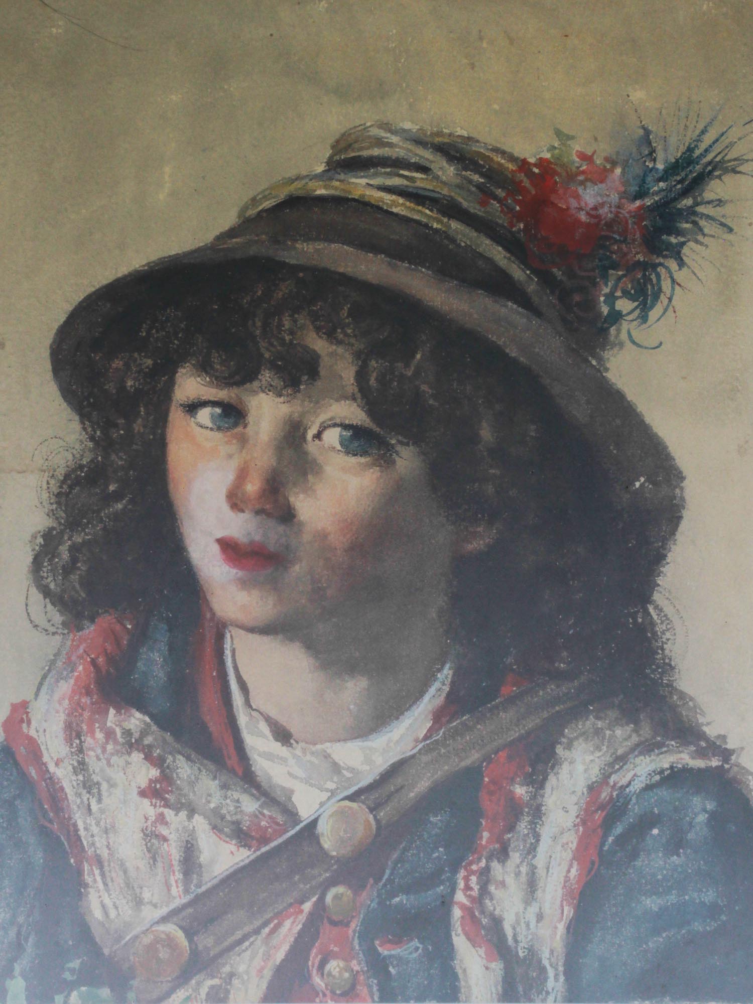 ITALIAN WATERCOLOR PAINTING BOY BY RAFFAELE RESIO PIC-1