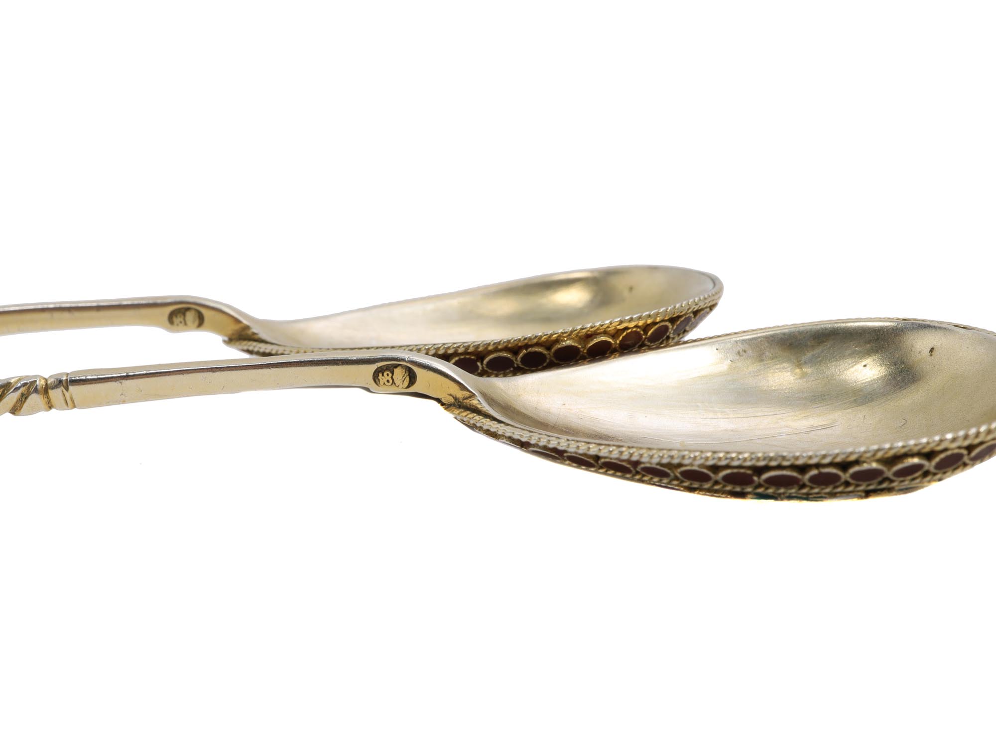 A PAIR OF RUSSIAN SILVER GILT CLOISONNE ENAMEL SPOONS PIC-2