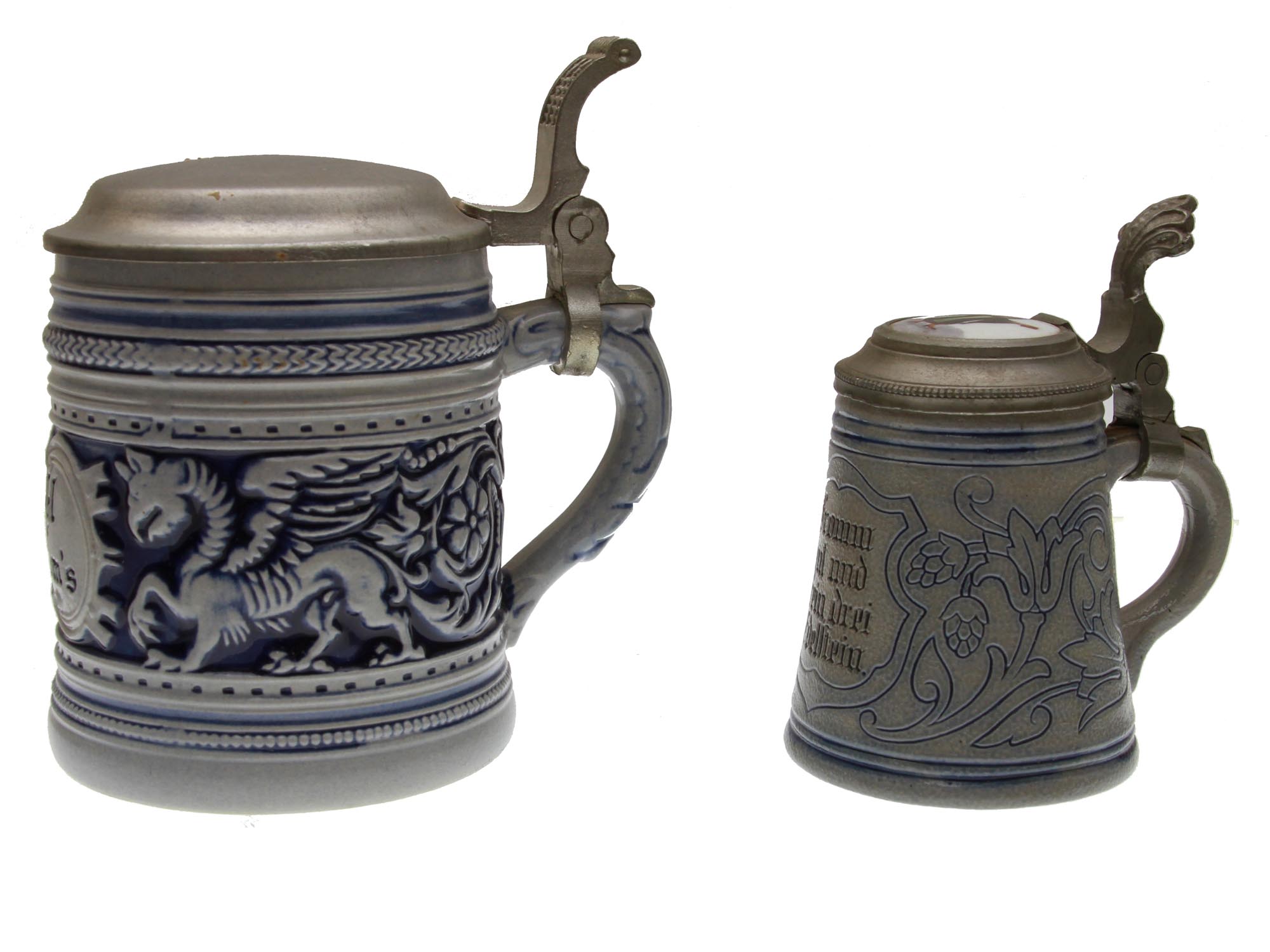 A LOT OF TWO VINTAGE GERMAN BEER STEINS PIC-2