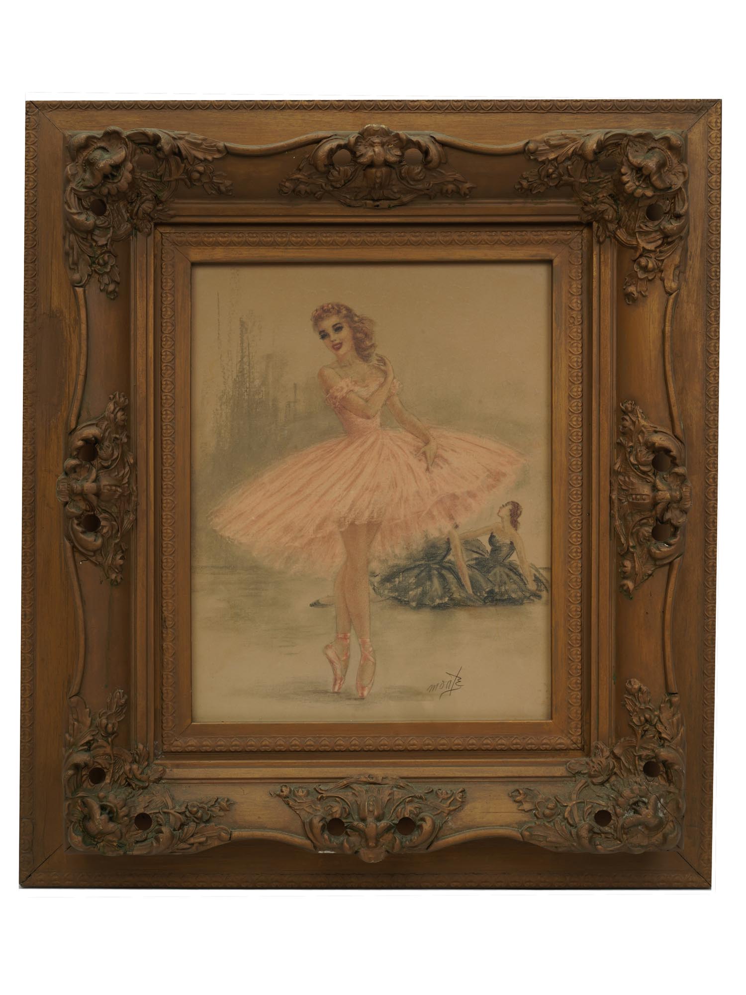A VINTAGE LITHOGRAPH BALLERINA SIGNED BY MONTE
