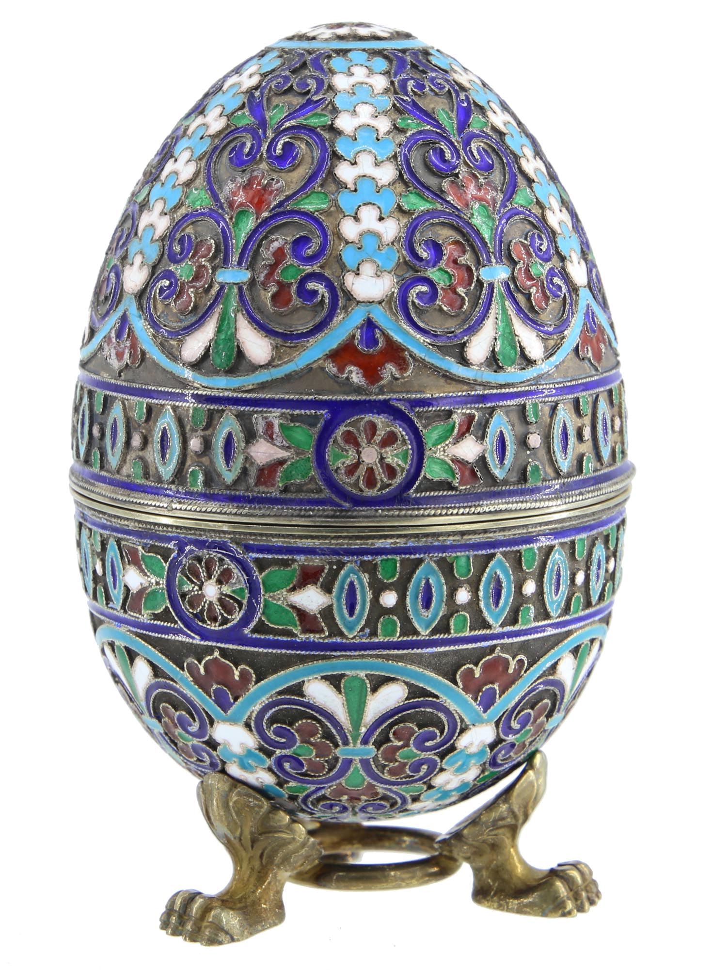 A RUSSIAN GILT SILVER AND ENAMEL EASTER EGG PIC-0