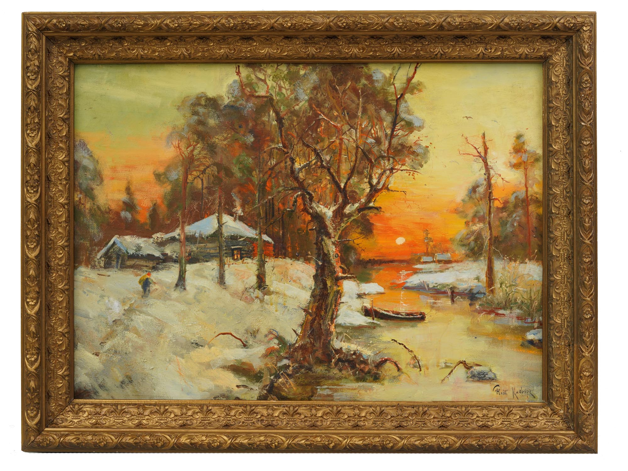 A RUSSIAN OIL PAINTING LANDSCAPE BY JULIUS KLEVER PIC-0