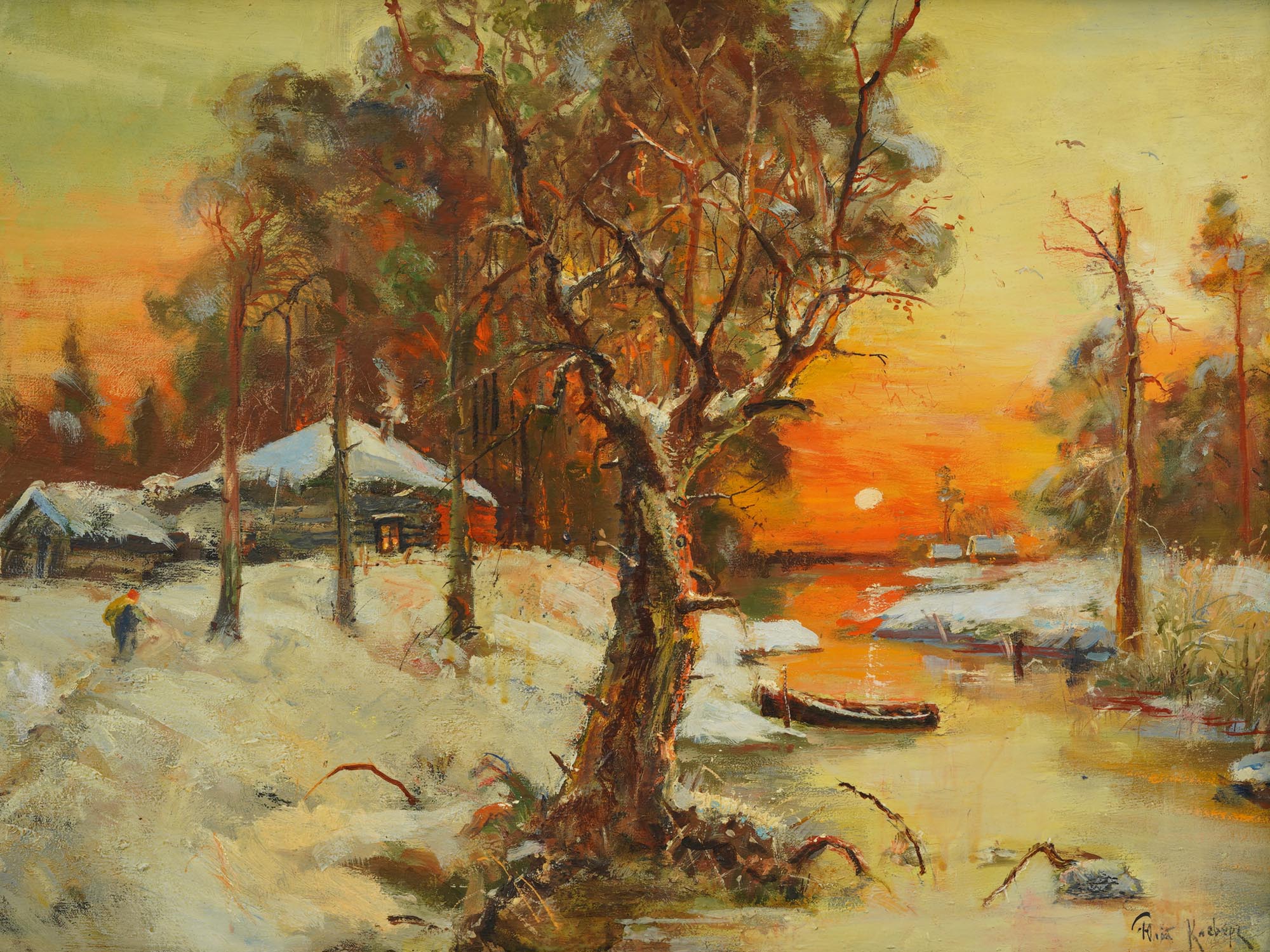 A RUSSIAN OIL PAINTING LANDSCAPE BY JULIUS KLEVER PIC-1