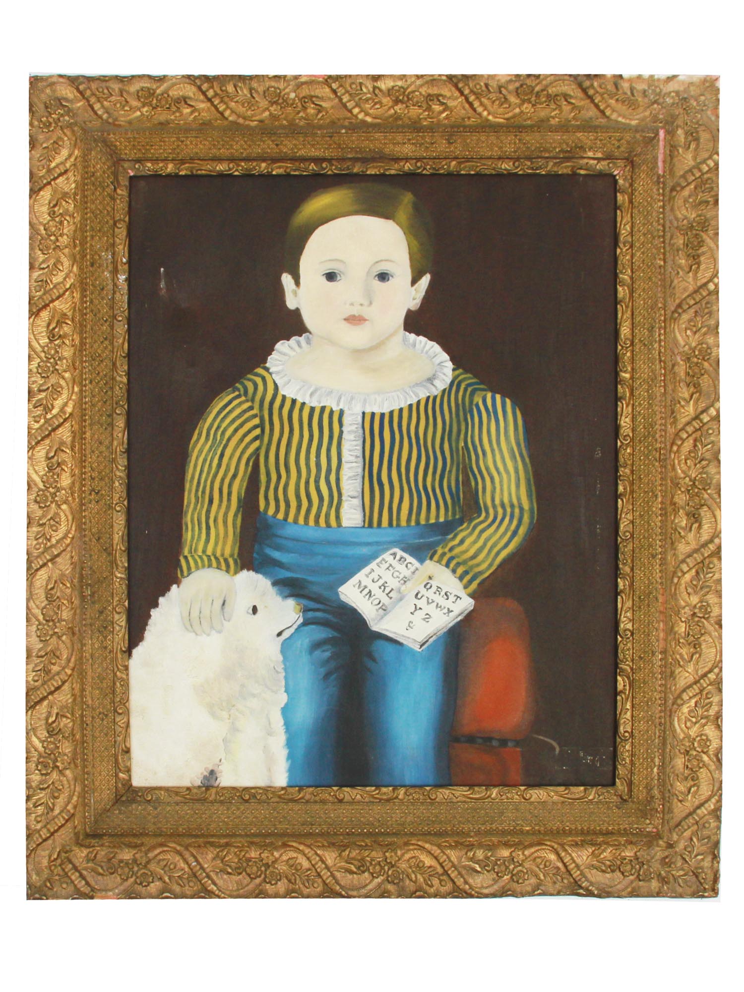 AN AMERICAN FOLK ART OIL PAINTING PORTRAIT BOY PIC-0