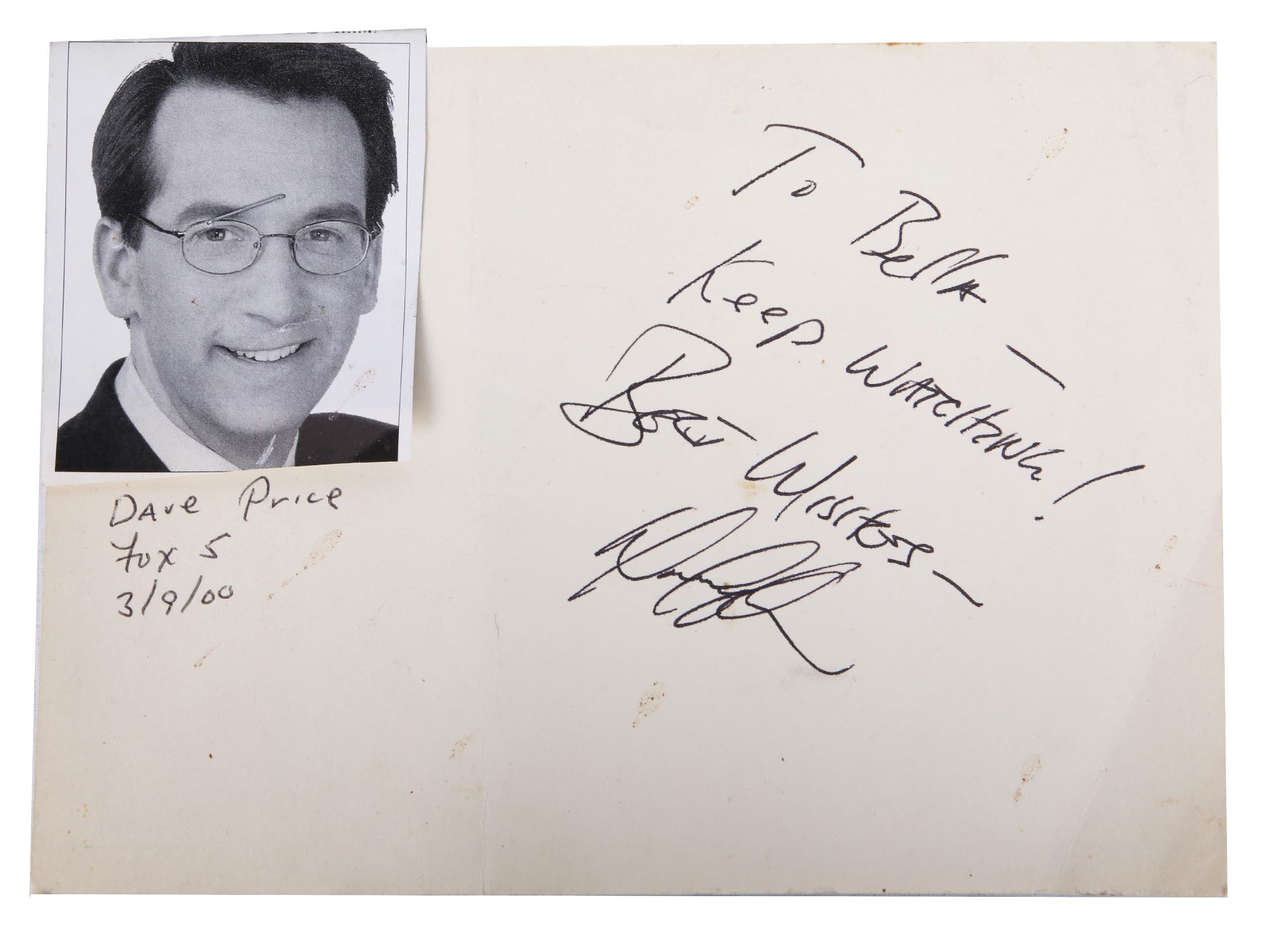 A PHOTO SIGNED BY DAVE PRICE AMERICAN JOURNALIST PIC-0