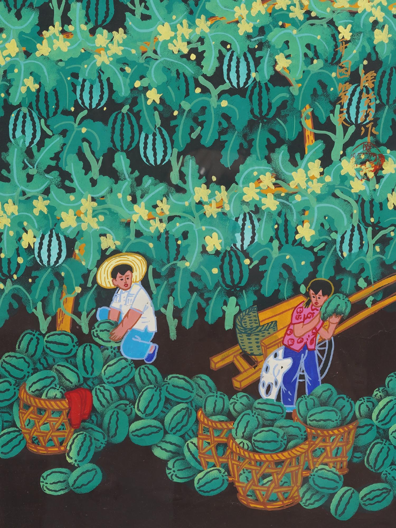 A KOREAN MIDCENTURY FARMERS GOUACHE PAINTING PIC-1