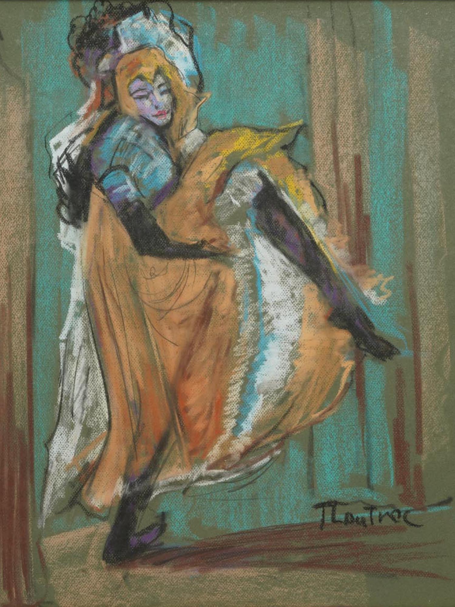 ATTR TO TOULOUSE LAUTREC FRENCH PASTEL PAINTING PIC-1