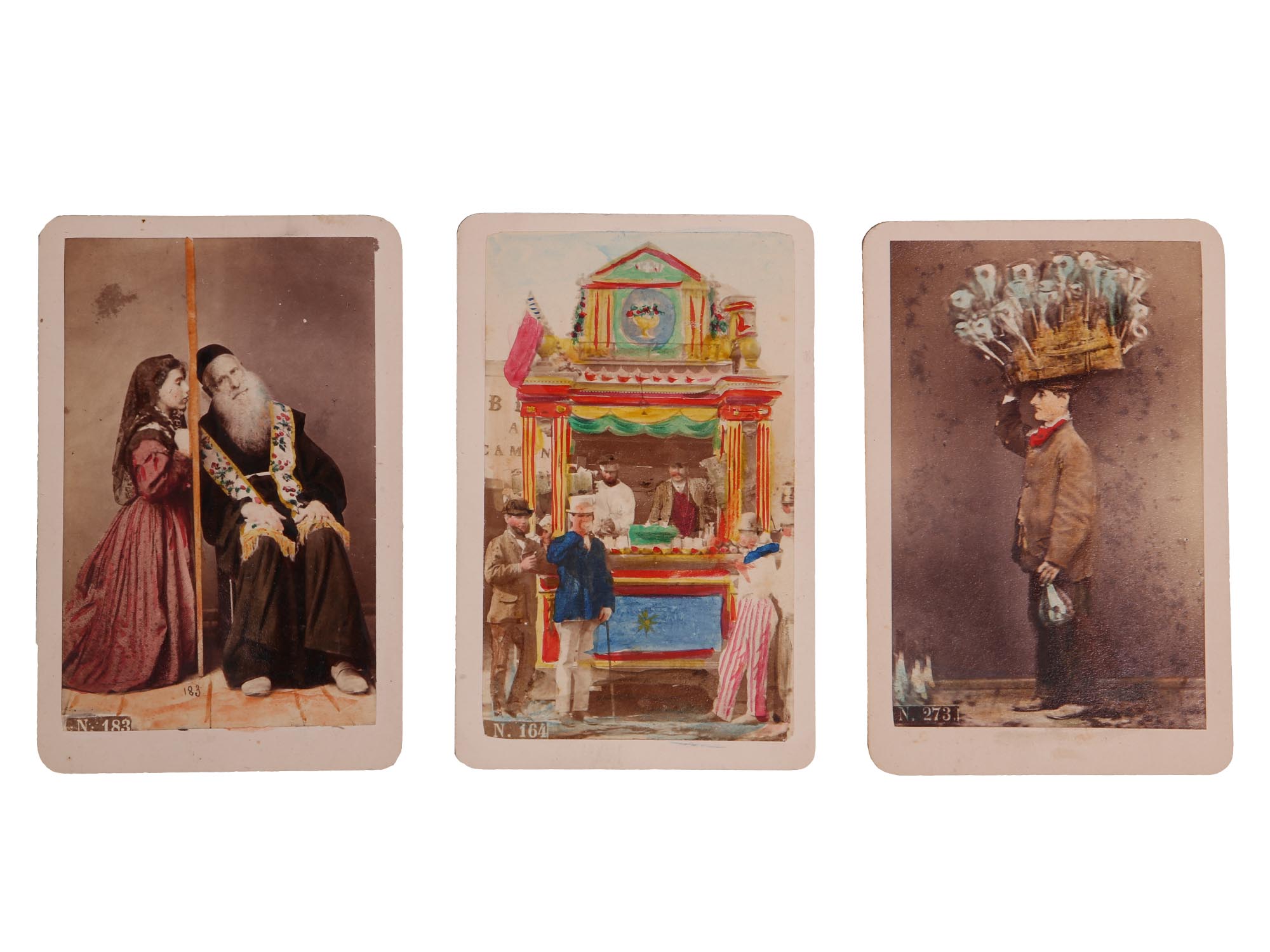 RARE ANTIQUE THREE PAINTED CABINET PHOTO CARDS PIC-0