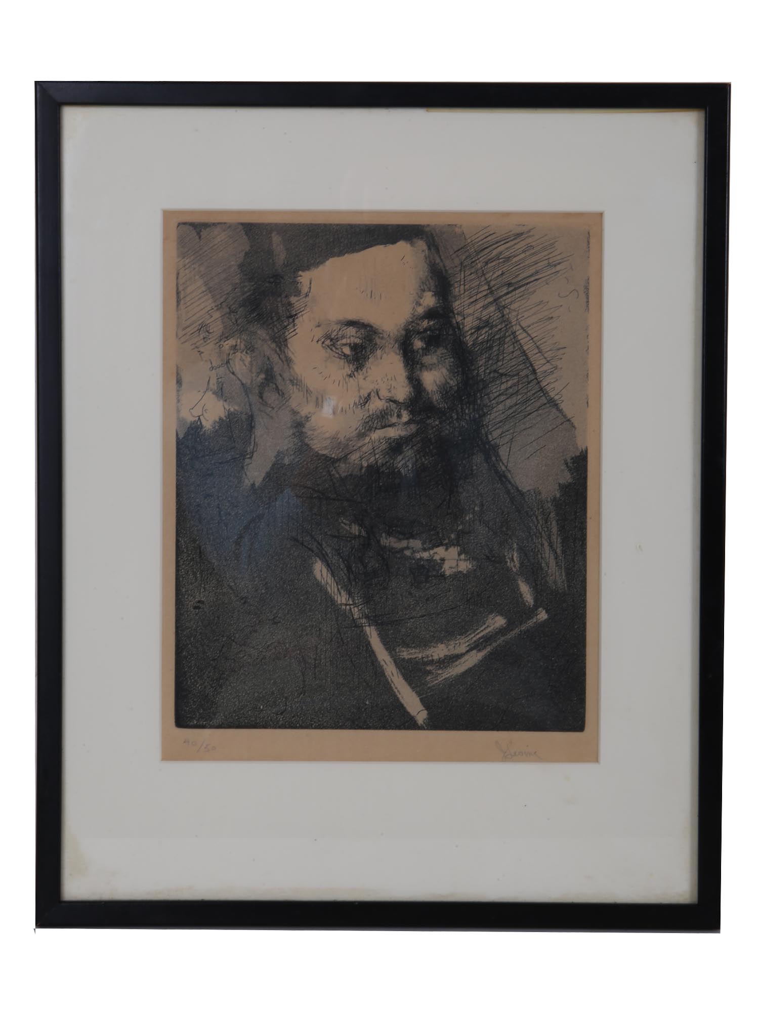 JACK LEVINE PORTRAIT OF A MAN INTAGLIO ETCHING PIC-0