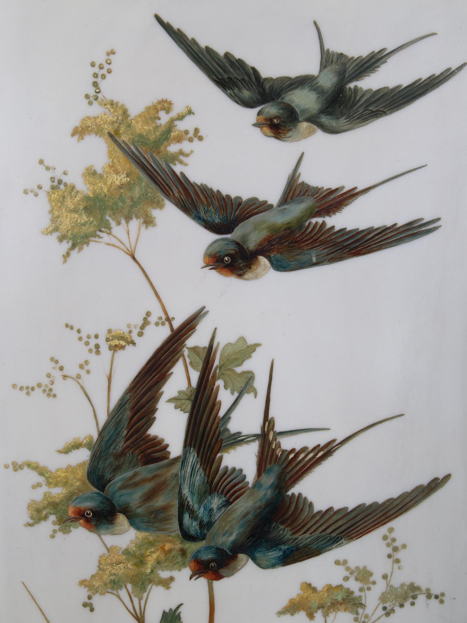 AN ANTIQUE OIL PAINTING OF SPRING SWALLOWS PIC-1