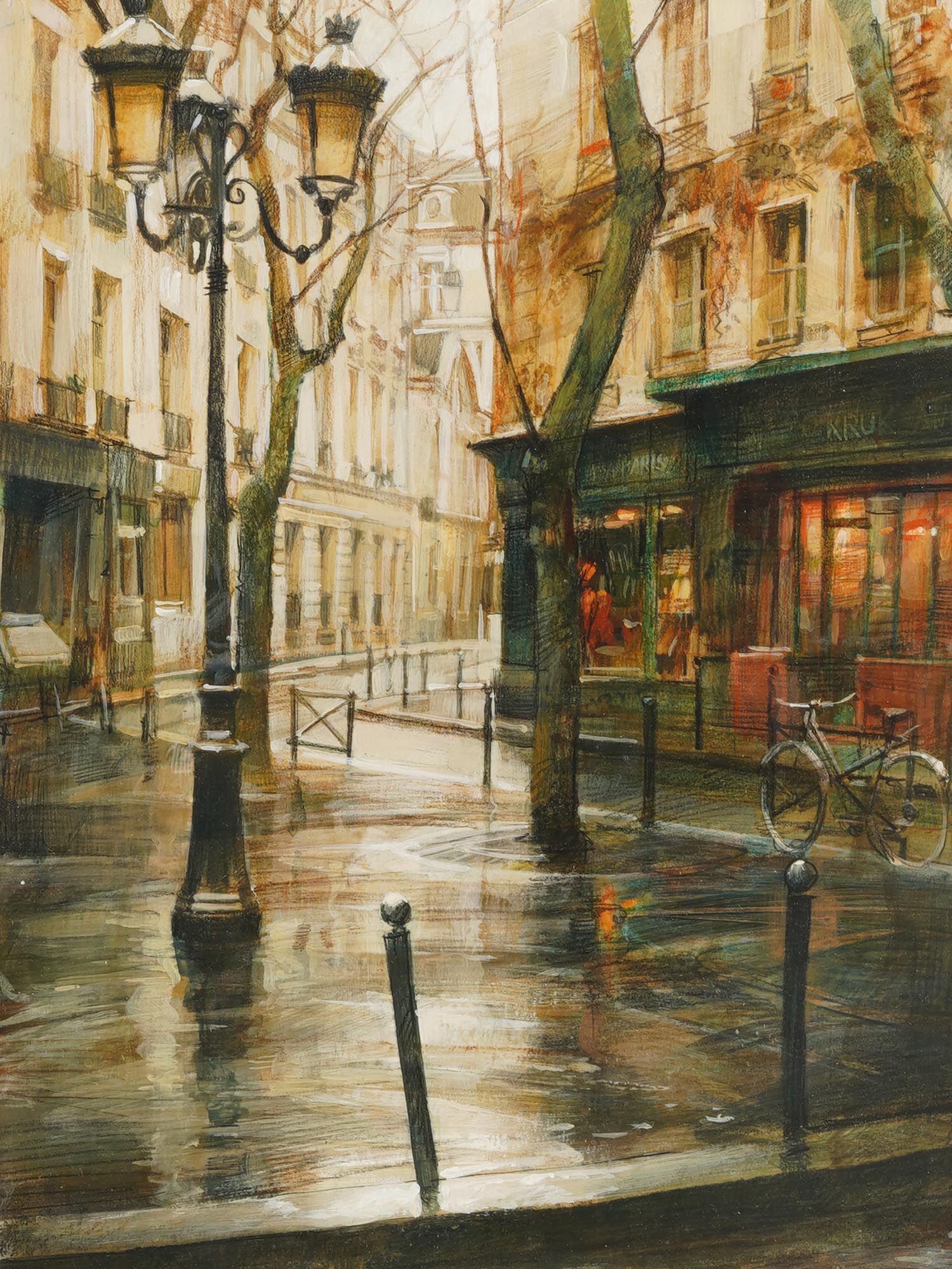 AN ACRYLIC PAINTING OF PARIS BY PETER KRAK PIC-1