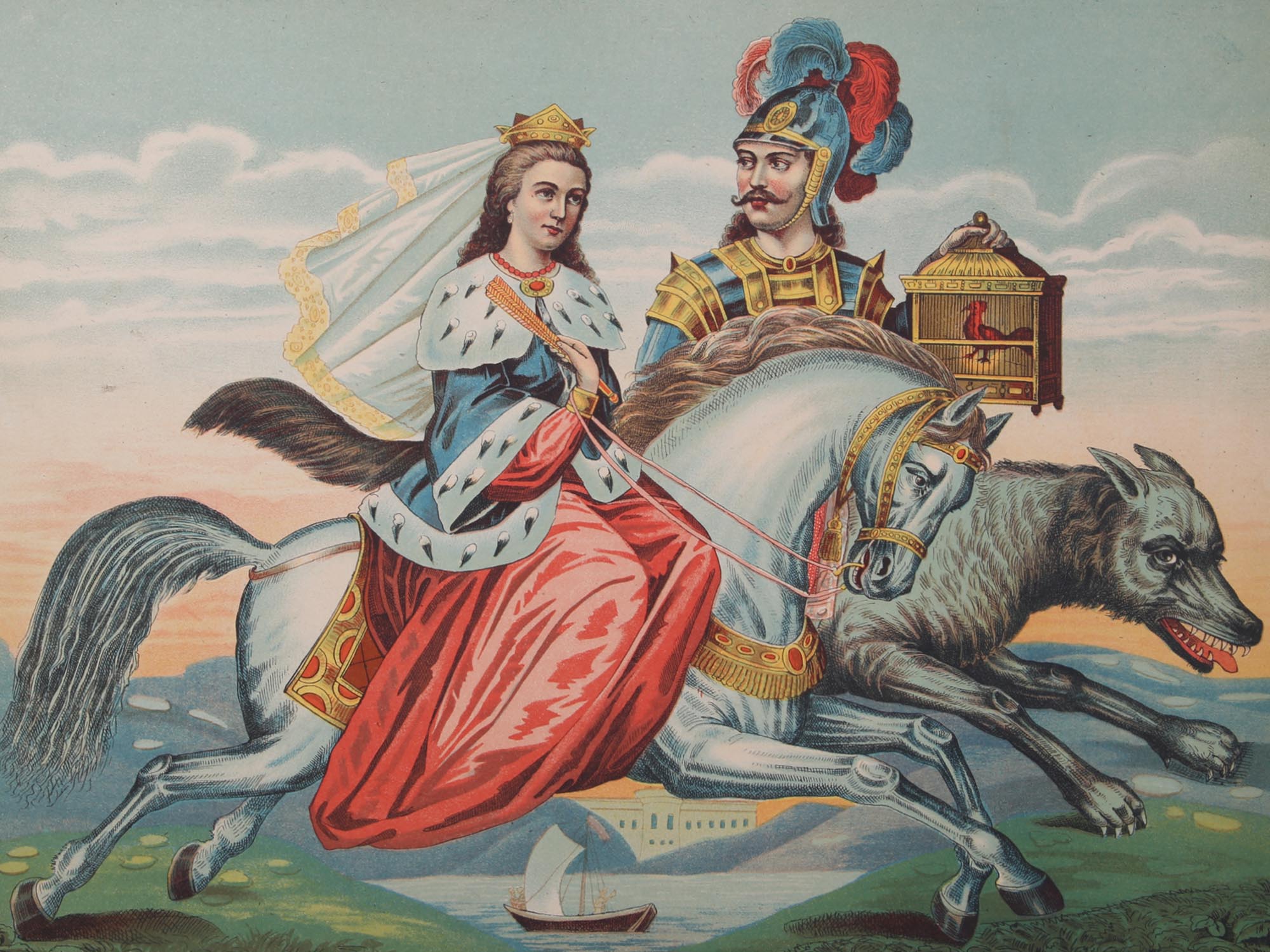 ANTIQUE RUSSIAN LUBOK POSTER LITHOGRAPH FAIRY TALE PIC-1