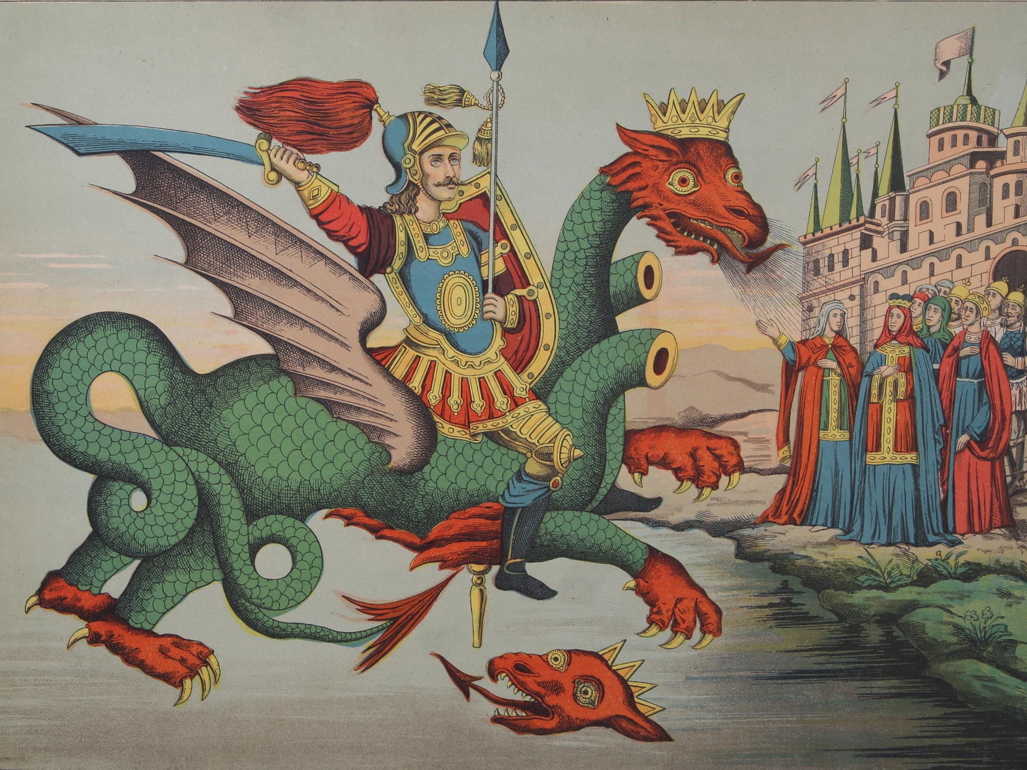 ANTIQUE RUSSIAN LUBOK POSTER LITHOGRAPH OF DRAGON PIC-1