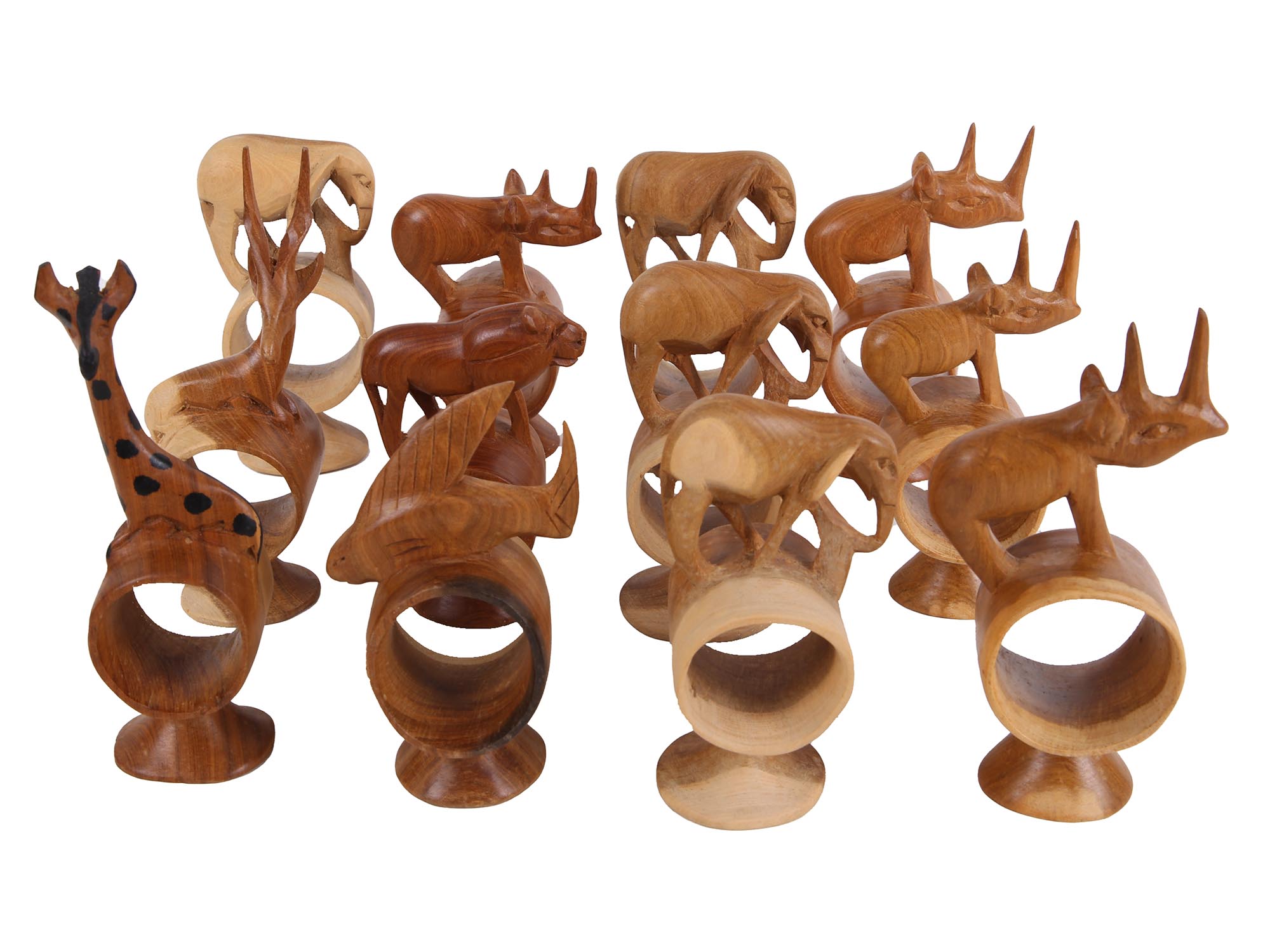 TWELVE HANDMADE CARVED WOOD ANIMAL NAPKIN HOLDERS PIC-0