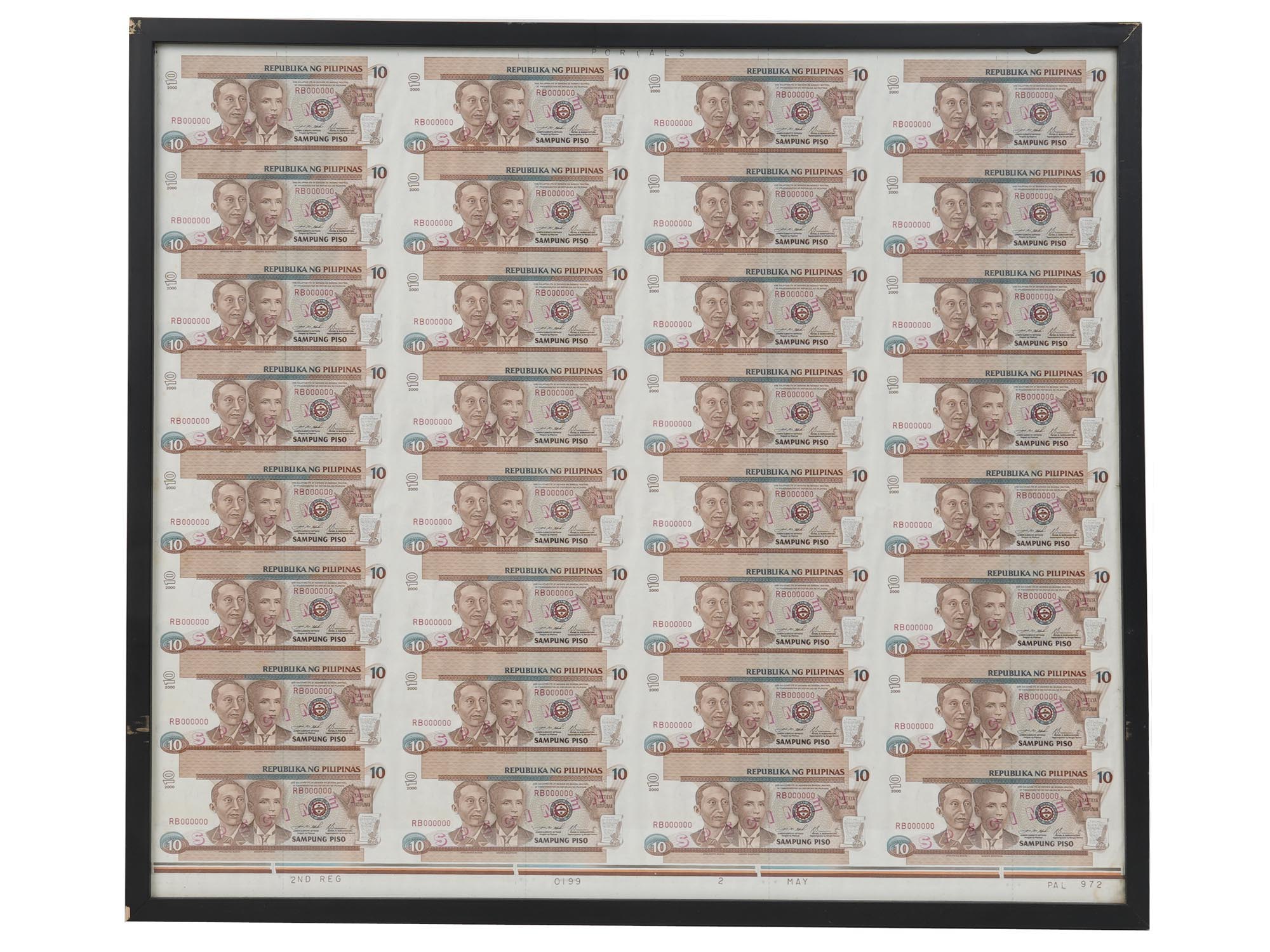 AN UNCUT SHEET OF PHILIPPINE TEN-PESO BANKNOTES PIC-0