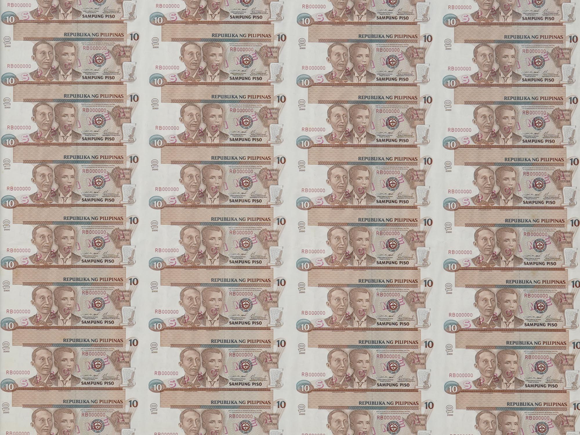 AN UNCUT SHEET OF PHILIPPINE TEN-PESO BANKNOTES PIC-2