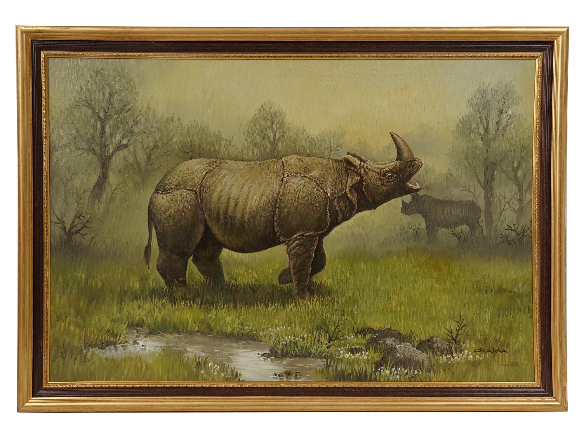 AFTER CARL BRENDERS OIL PAINTING OF RHINO SIGNED PIC-0