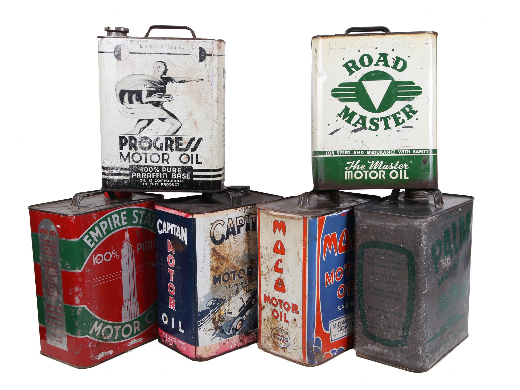 A COLLECTION OF SIX VINTAGE OIL CANS PIC-0