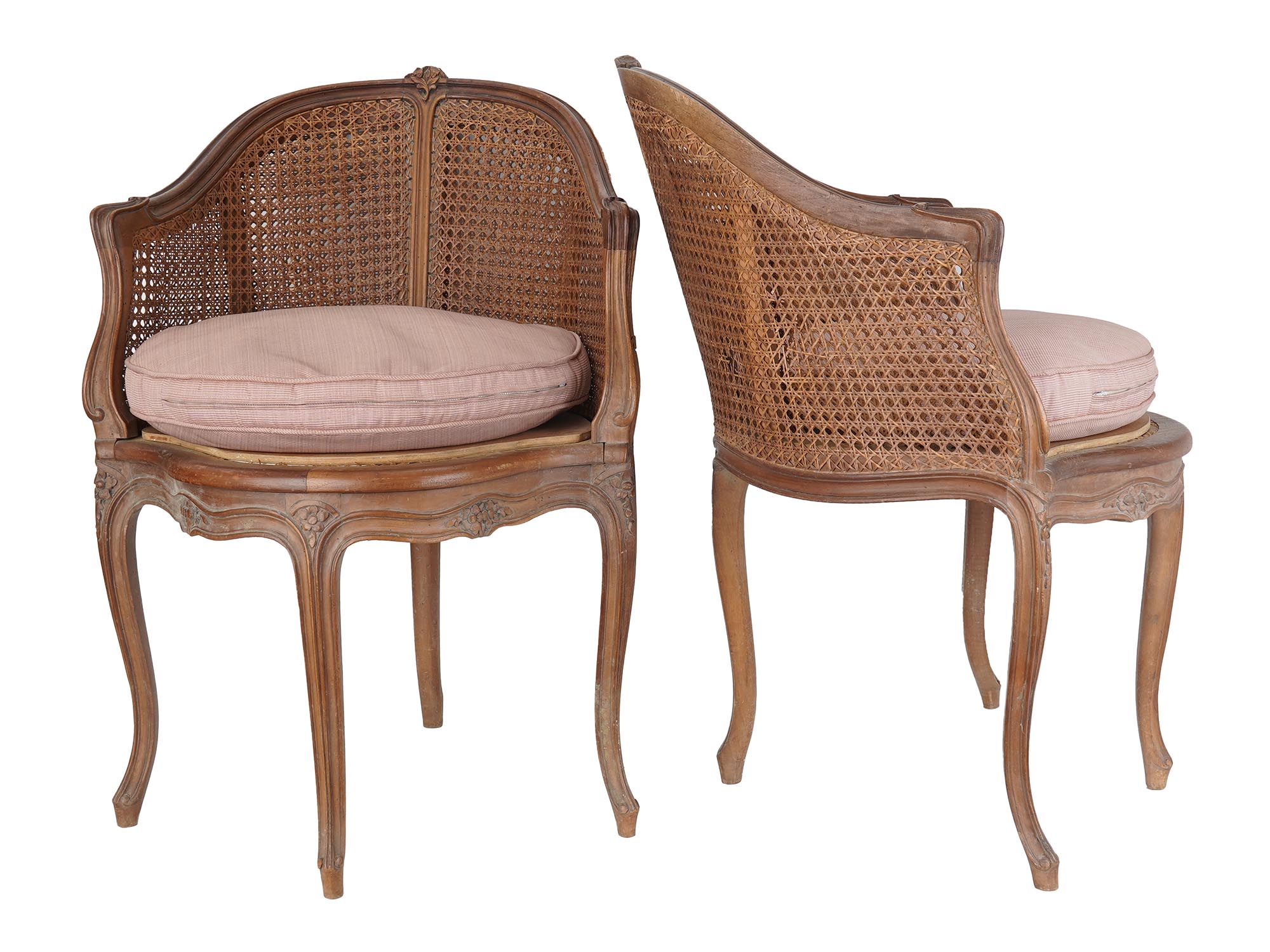 PAIR ANTIQUE FRENCH DOUBLE CANE BACK CORNER CHAIR PIC-0