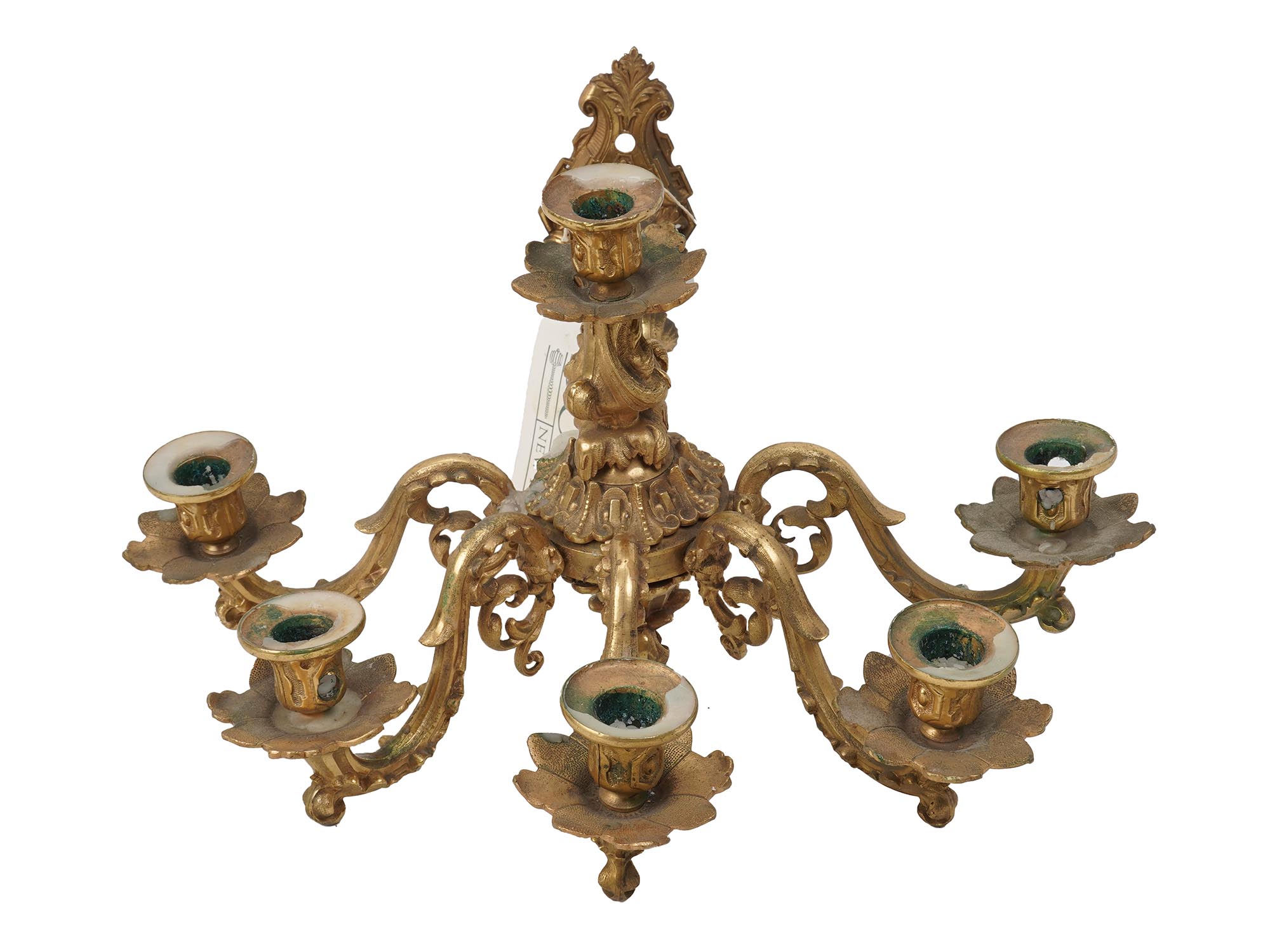 PAIR OF ANTIQUE GILT BRONZE BAROQUE STYLE SCONCES PIC-4