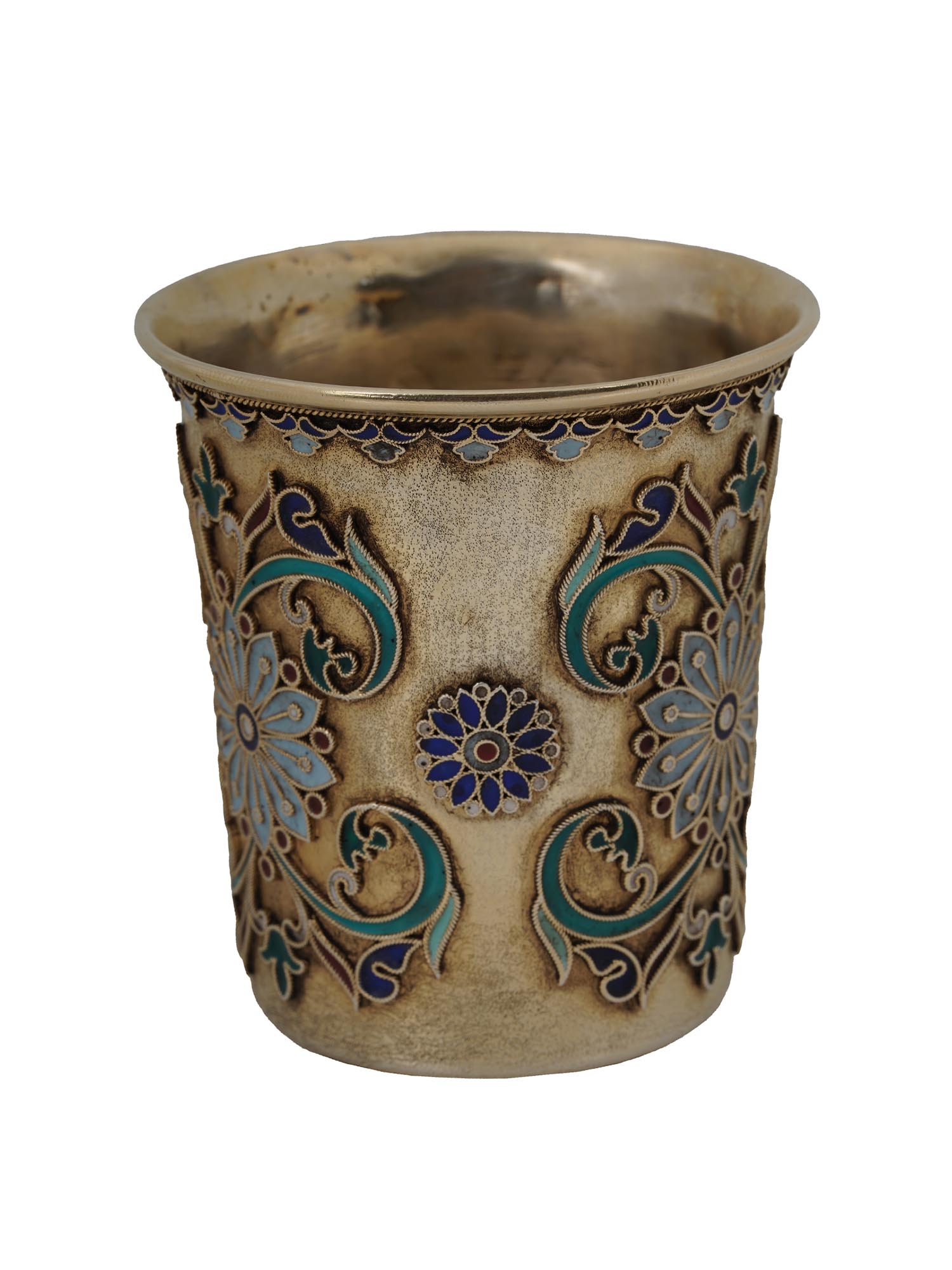 A RUSSIAN GILT SILVER CLOISONNE ENAMEL VODKA CUP PIC-2