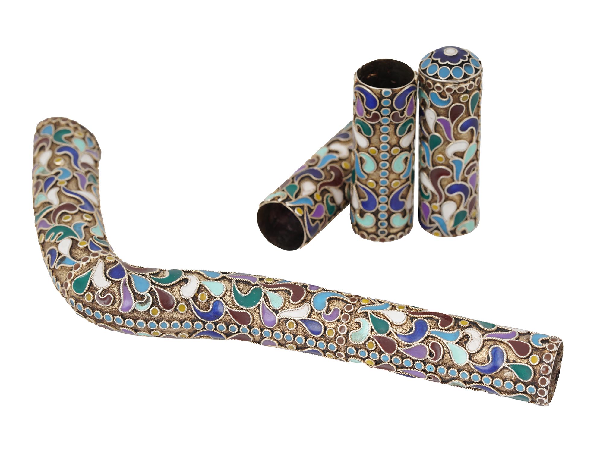 A RUSSIAN SILVER CLOISONNE ENAMEL FOUR PIECES CANE PIC-0