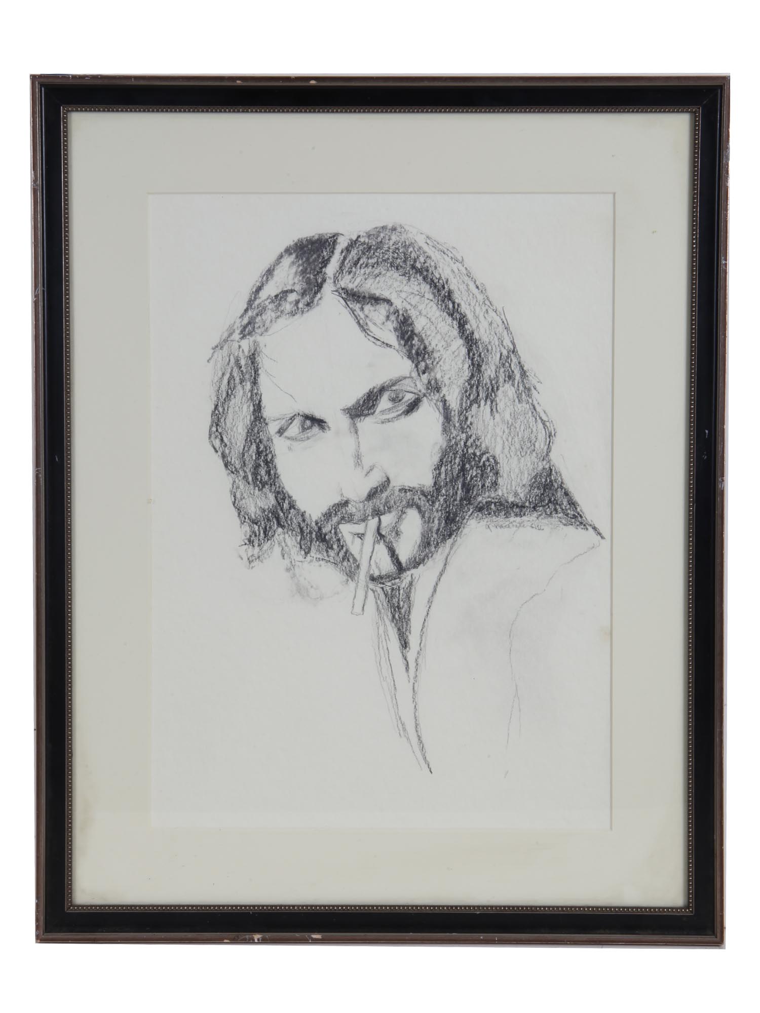 A CHARCOAL PAINTING PORTRAIT SIGNED BY THE ARTIST PIC-0