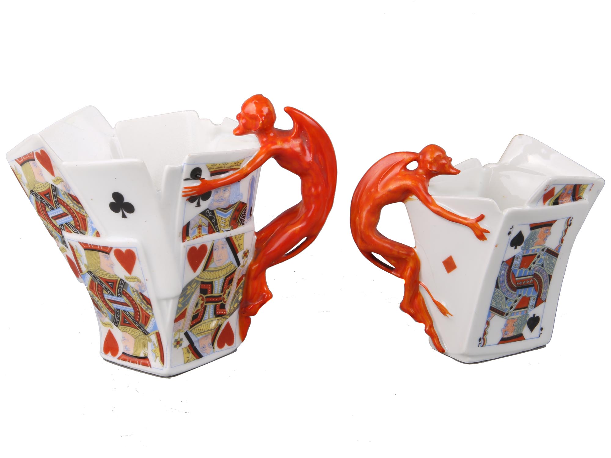 ROYAL BAYREUTH DEVIL AND PLAYING CARDS CREAMERS PIC-0