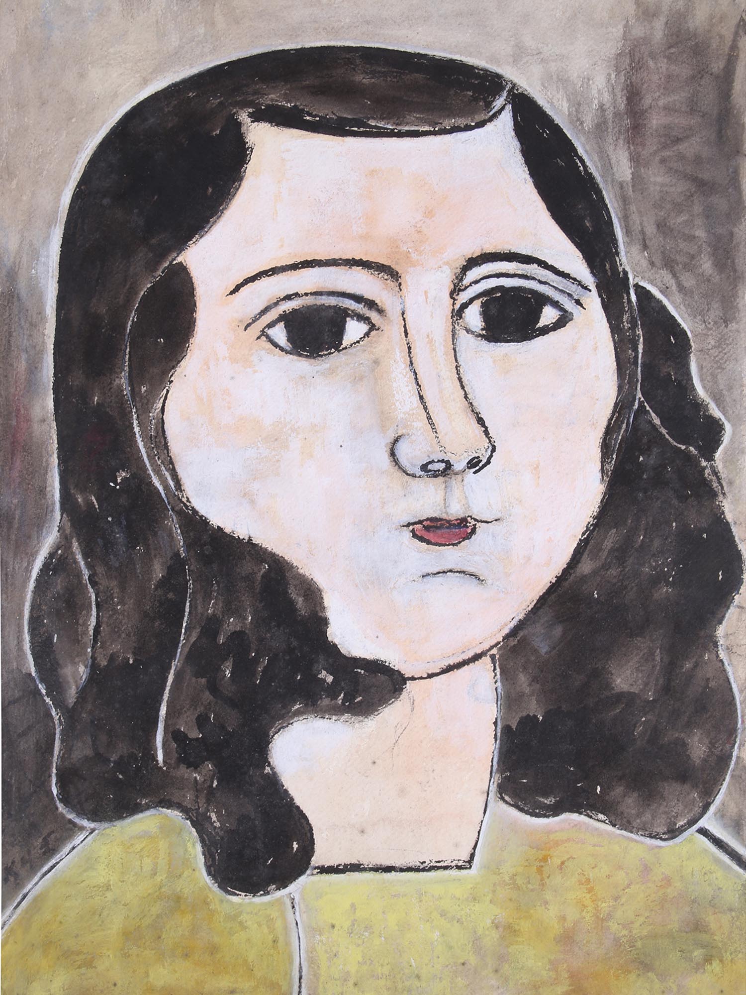 GOUACHE PAINTING NAIVE PORTRAIT OF UZBEK WOMAN PIC-1