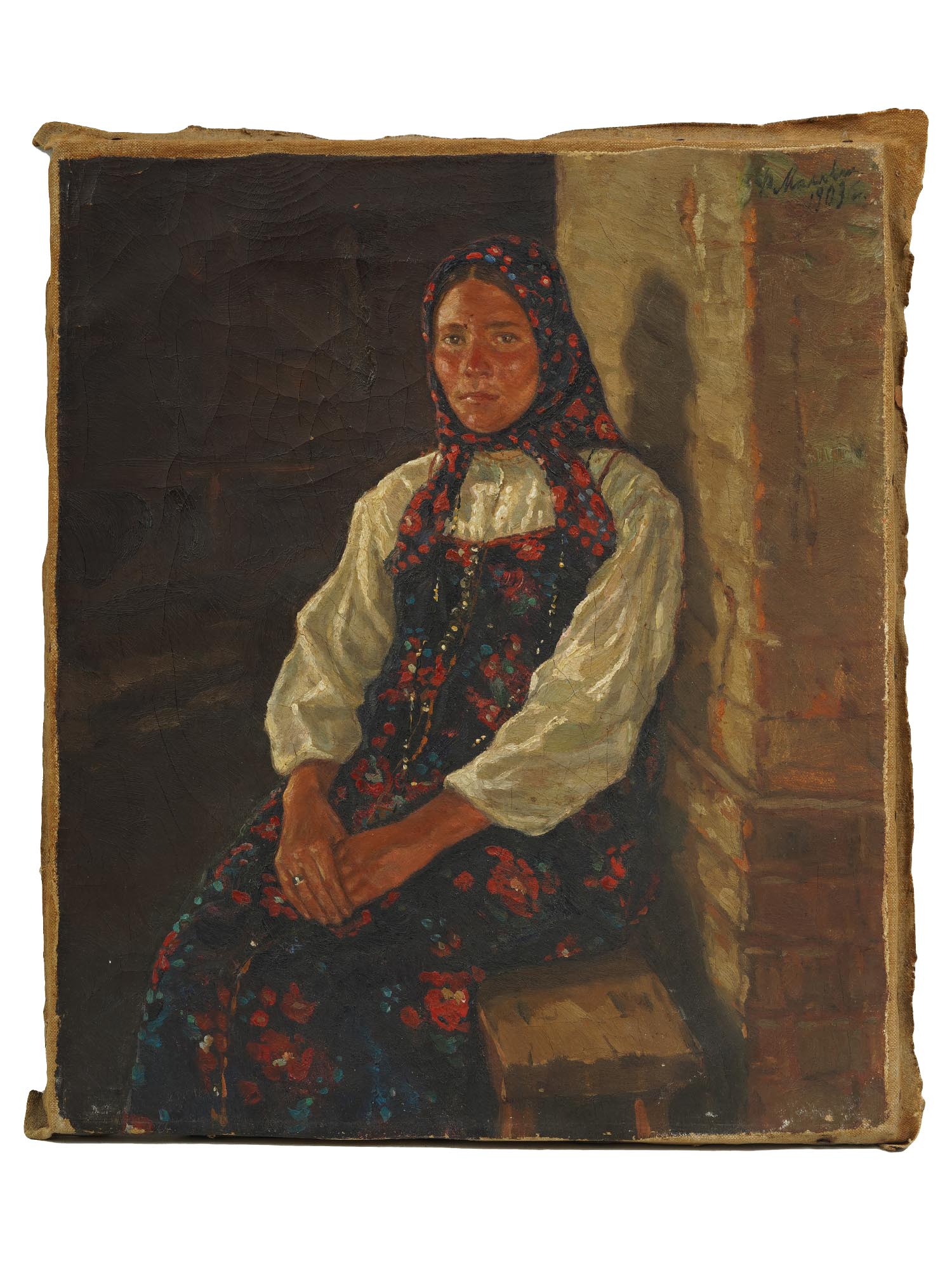 A RUSSIAN OIL PAINTING PEASANT BY PHILIP MALIAVIN PIC-0