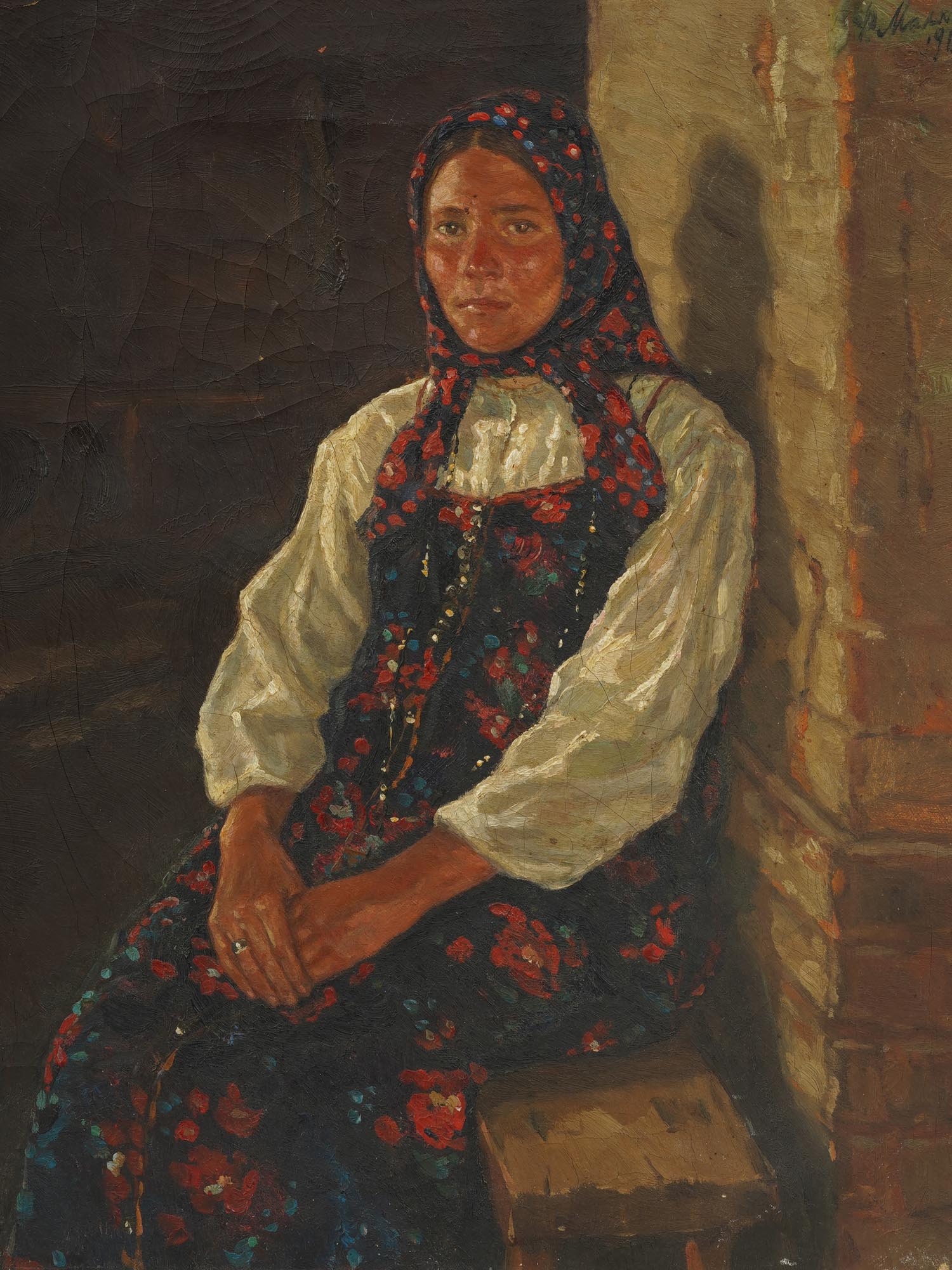 A RUSSIAN OIL PAINTING PEASANT BY PHILIP MALIAVIN PIC-1