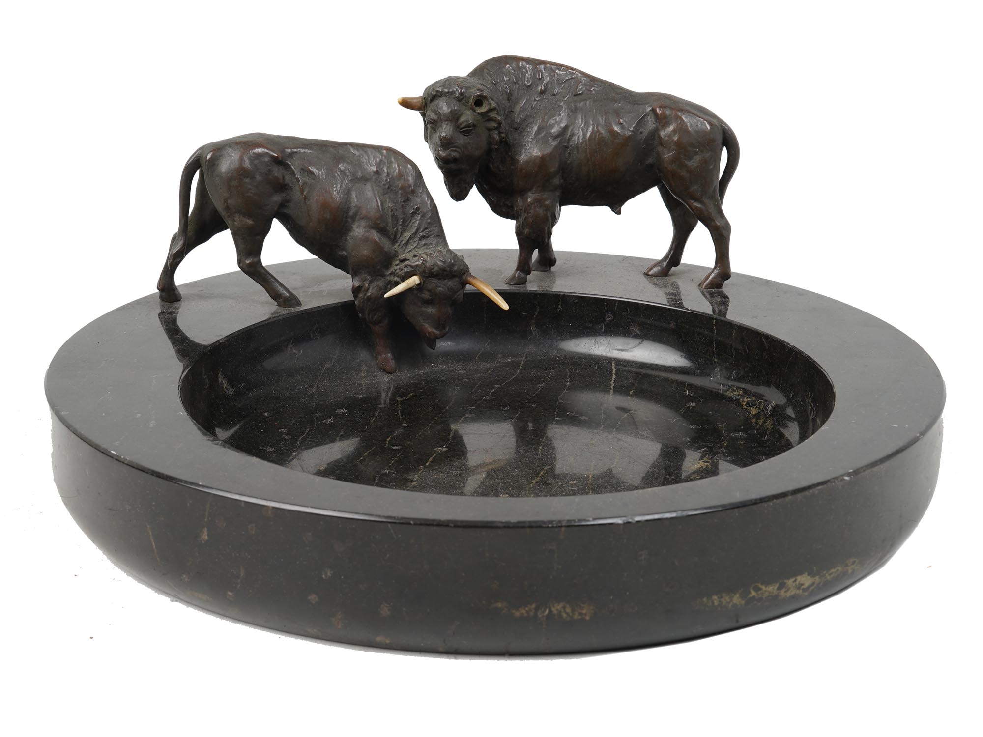 ANTIQUE ART DECO BUSINESS CARD BOWL WITH BULLS PIC-0