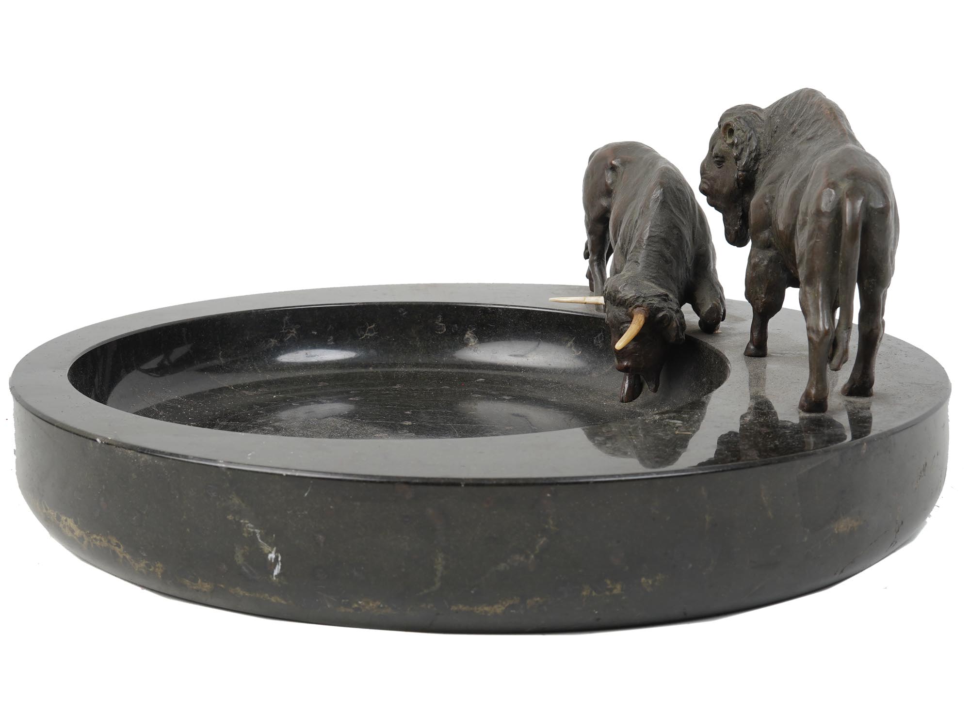 ANTIQUE ART DECO BUSINESS CARD BOWL WITH BULLS PIC-1