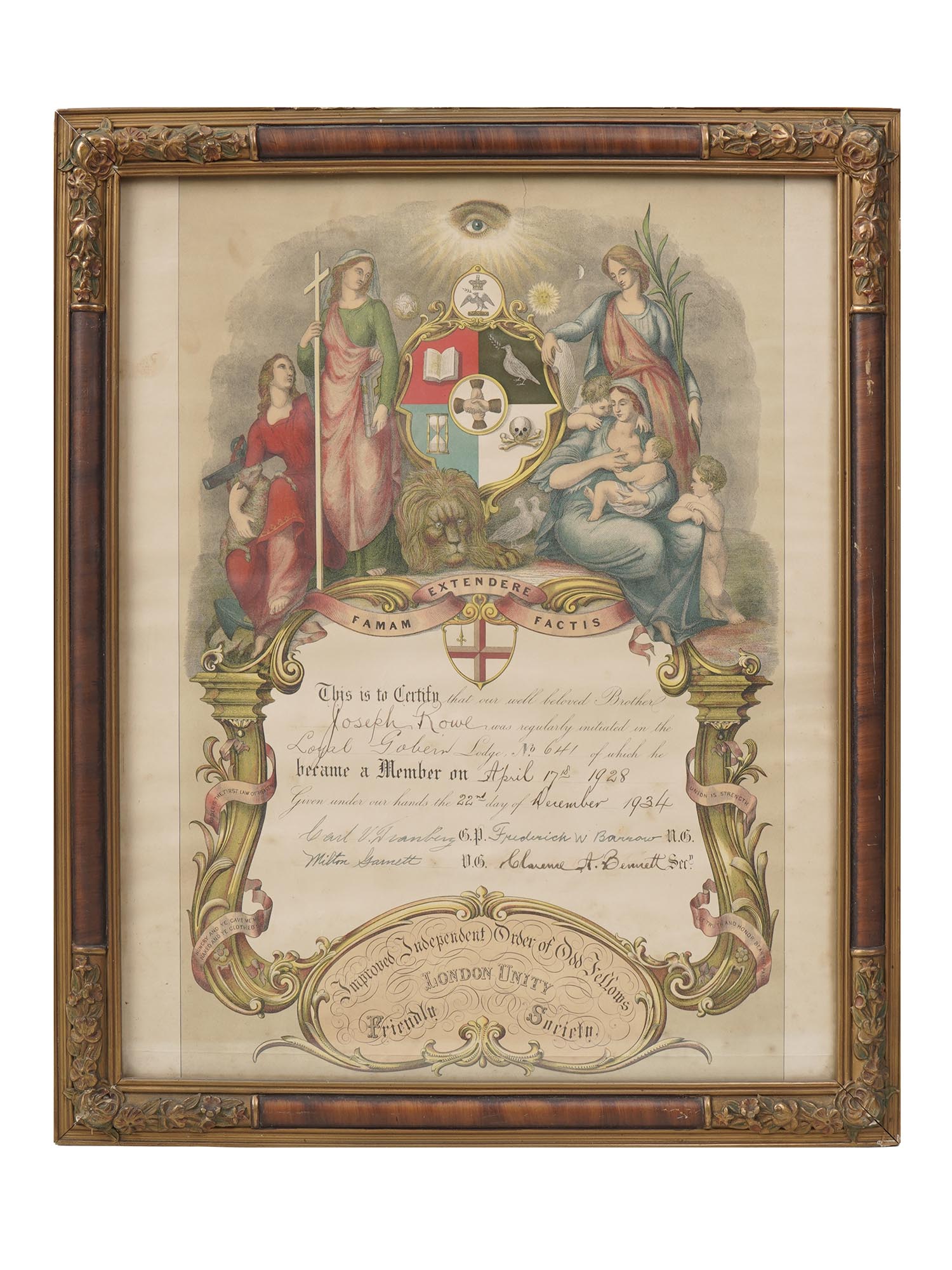 INDEPENDENT ORDER OF ODD FELLOWS 1934 CERTIFICATE PIC-0