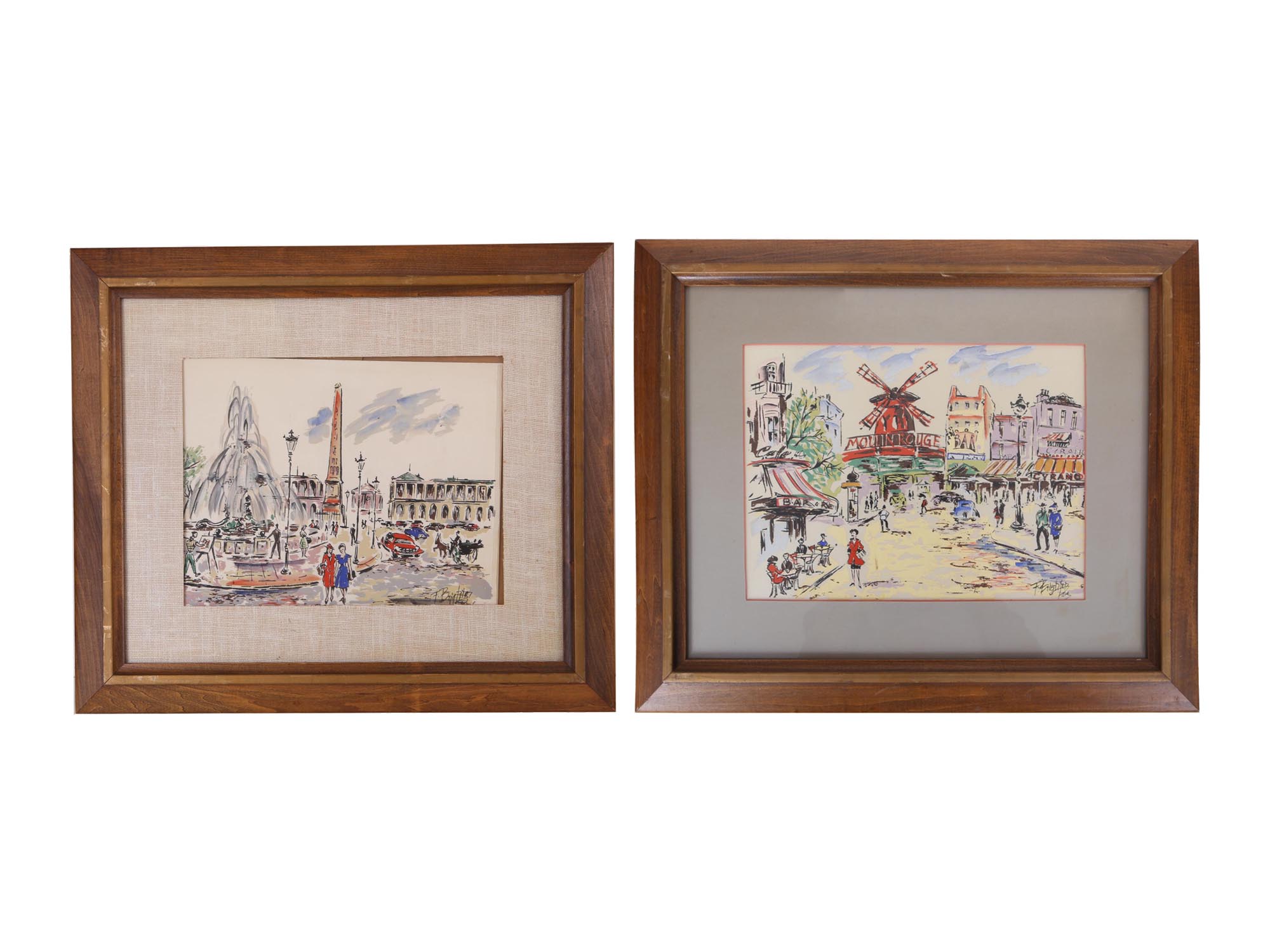 TWO VINTAGE PAINTINGS ON SILK PARIS THE 1950S PIC-0