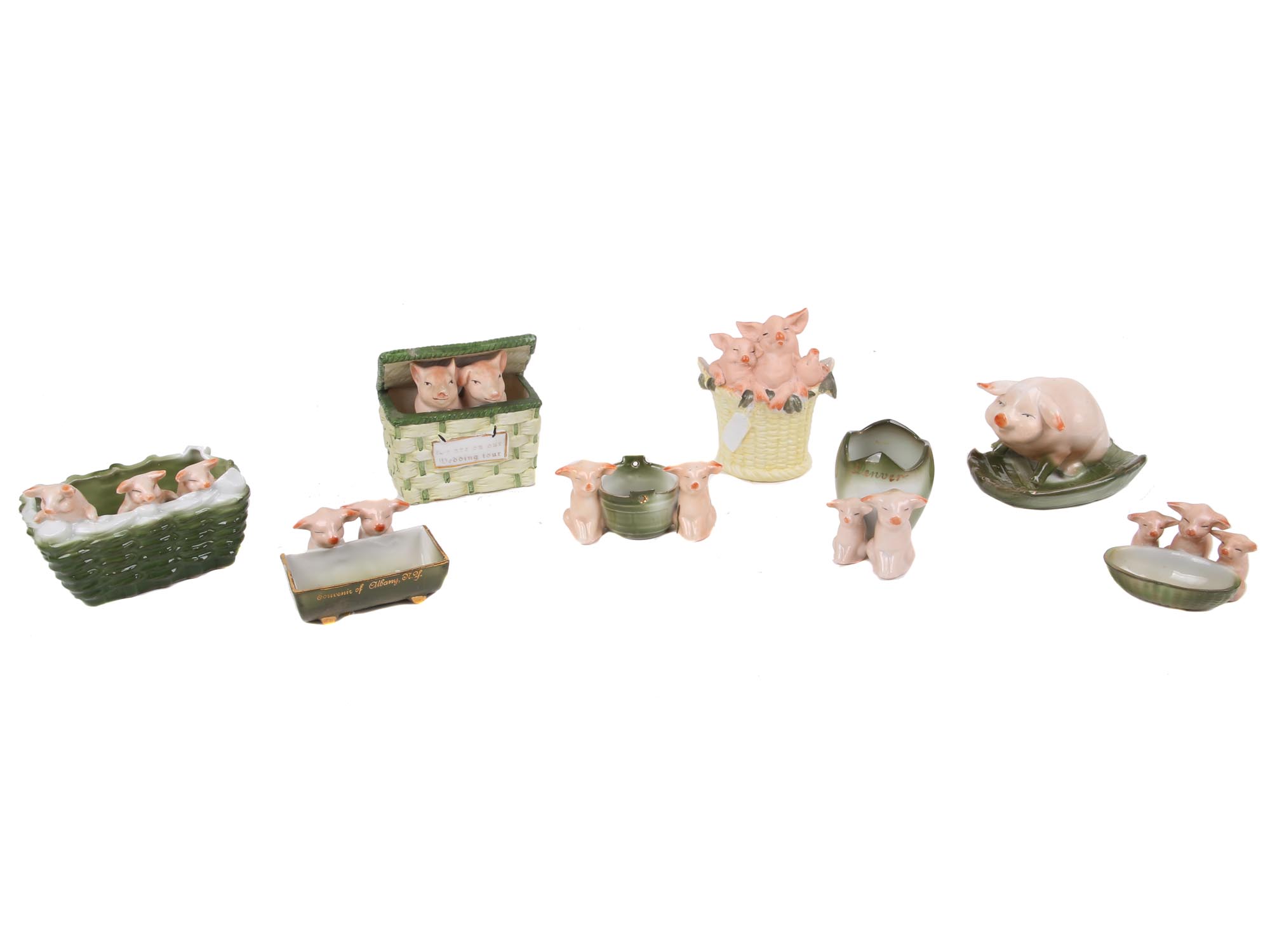 LOT EIGHT GERMAN FAIRING PORCELAIN PIG FIGURINES PIC-0