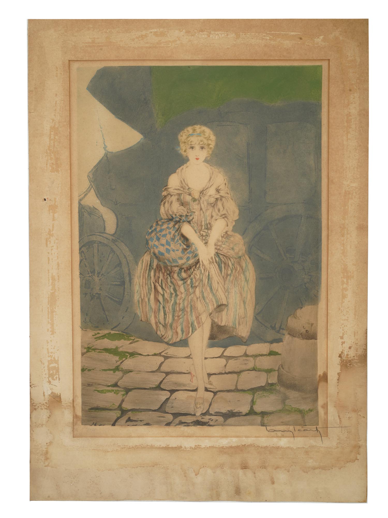 FRENCH COLOR ETCHING LADY CARRIAGE BY LOUIS ICART