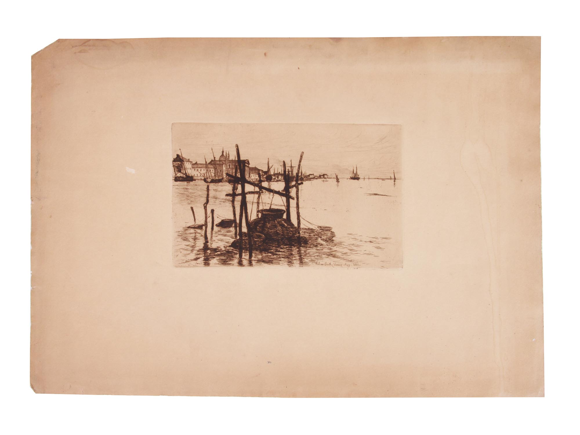 ANTIQUE 1881 VENICE ETCHING BY WILLIAM SCOTT PIC-0