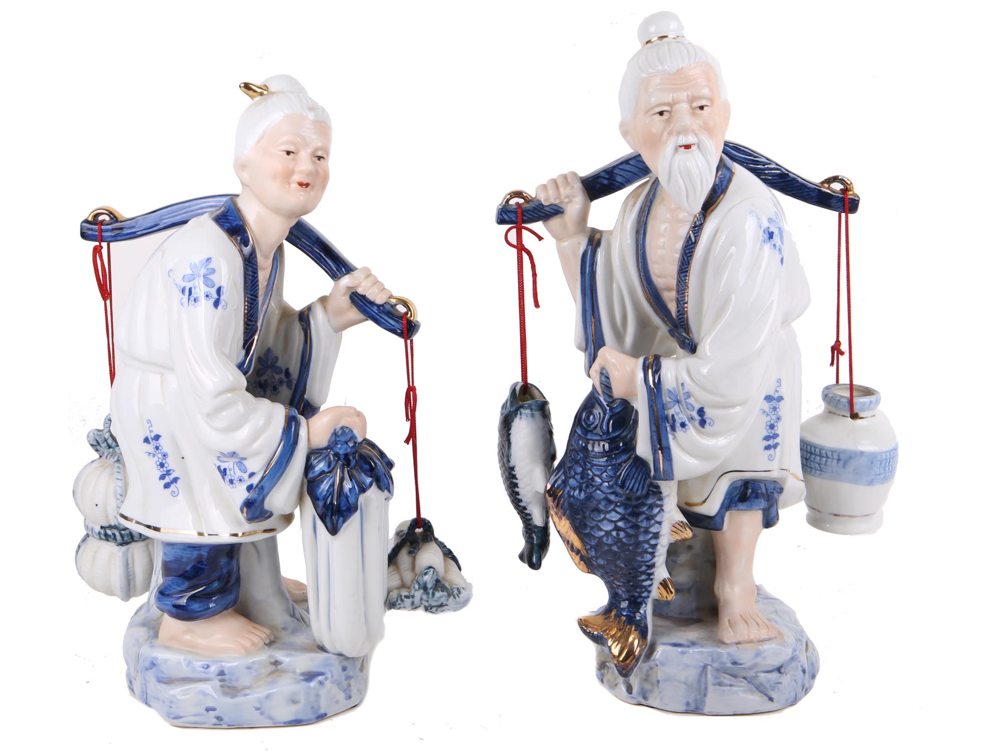 A PAIR OF VINTAGE PORCELAIN ASIAN FARMERS TAIWAN PIC-0