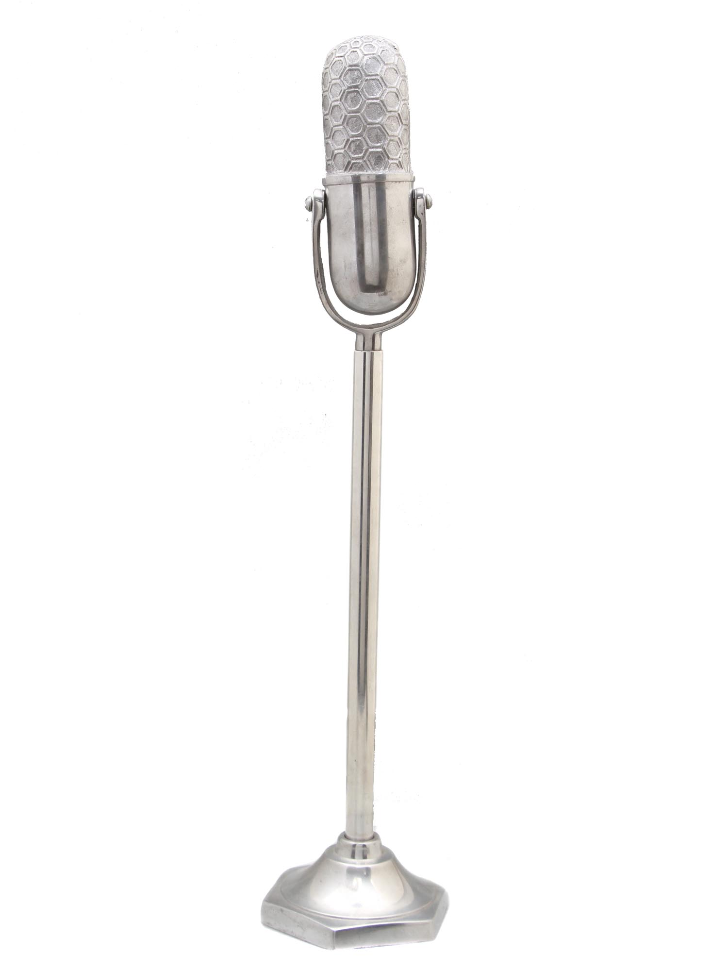 A VINTAGE TALL MICROPHONE STANDING SCULPTURE PIC-0