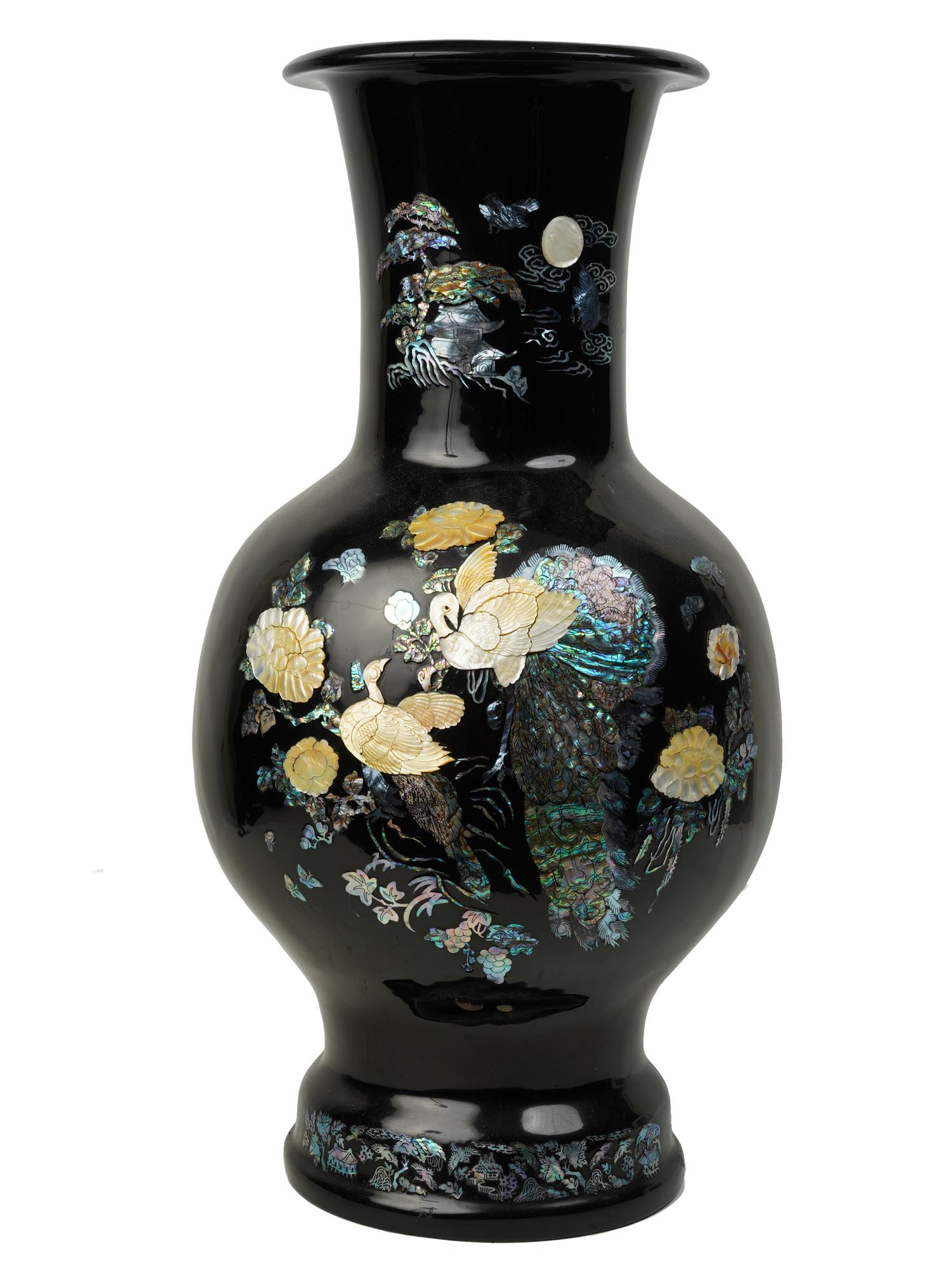 PAIR OF EXTRA LARGE ORIENTAL MOTHER OF PEARL VASE PIC-2