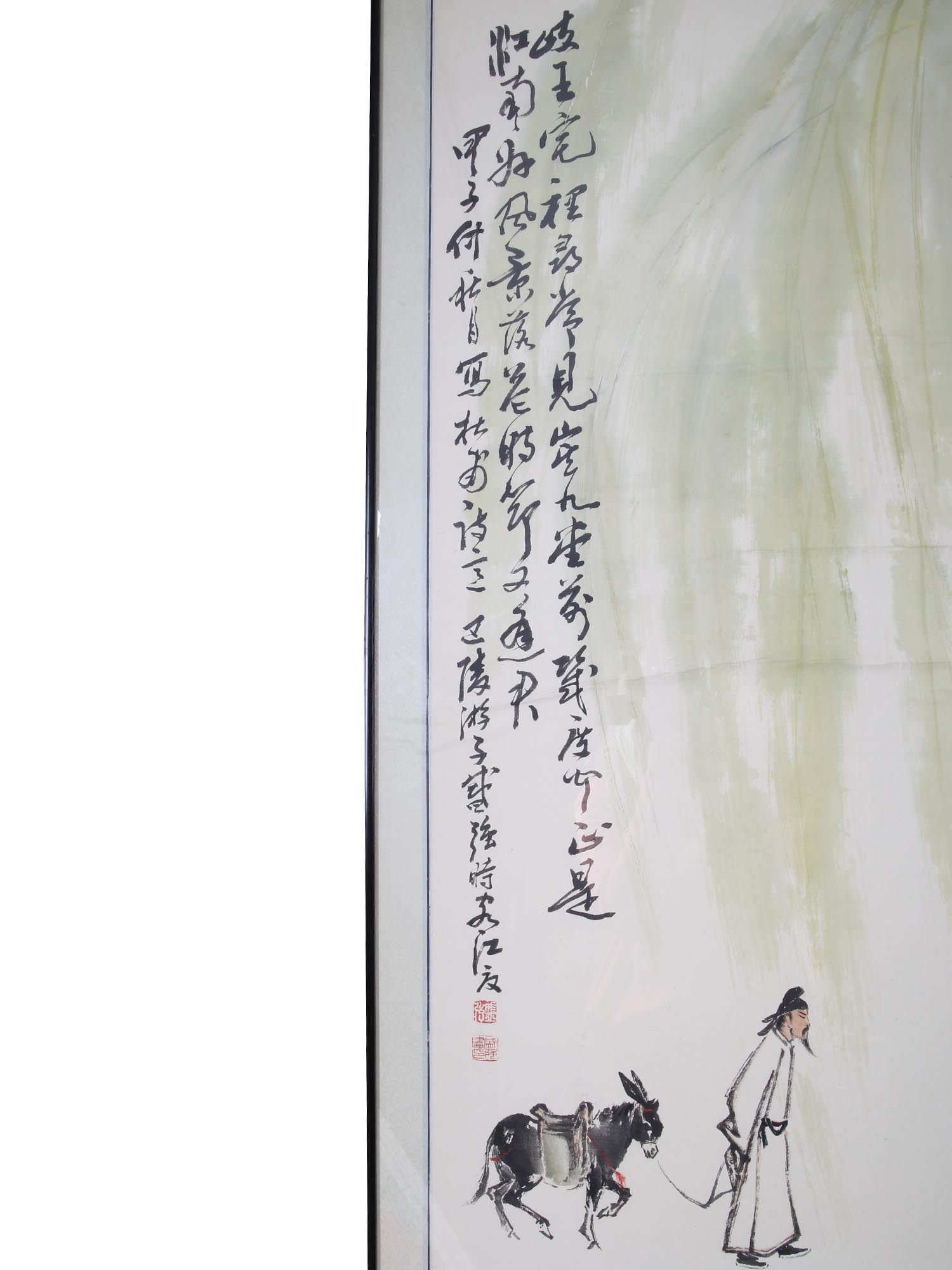 CHINESE SCROLL PAINTING OF DONKEY AND CALLIGRAPHY PIC-1