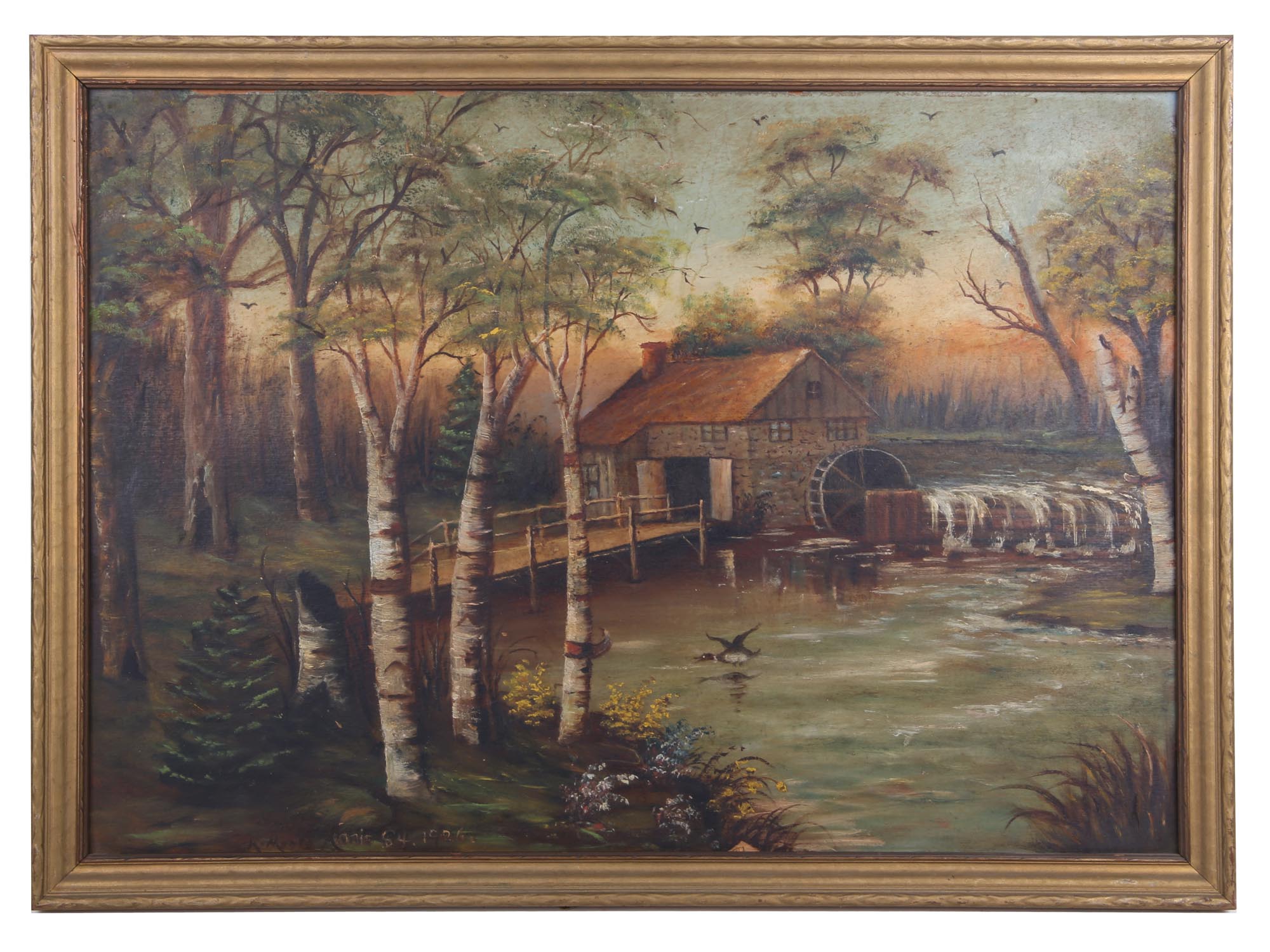 OIL PAINTING VILLAGE LANDSCAPE SIGNED BY M MOORE PIC-0
