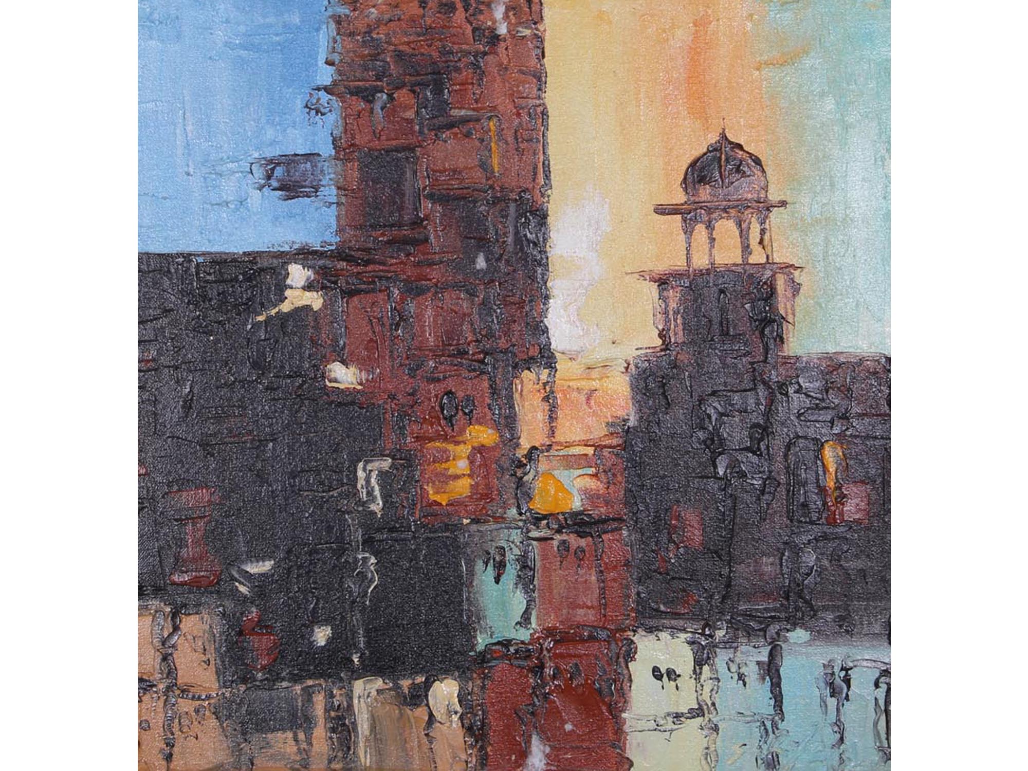 VINTAGE ART TWO OIL JERUSALEM ABSTRACT PAINTINGS PIC-3