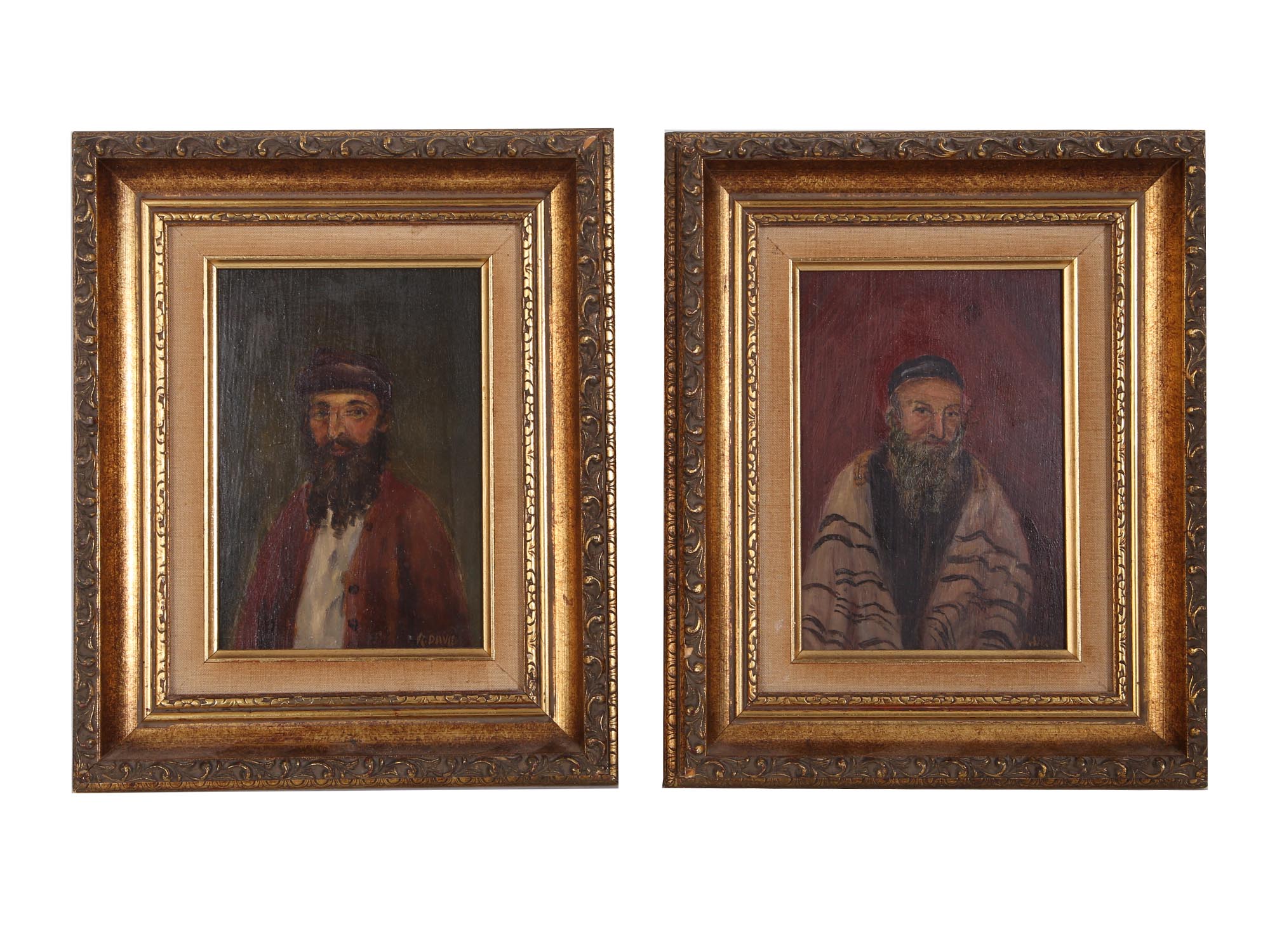 TWO JUDAICA ART PAINTINGS MALE PORTRAITS SIGNED PIC-0