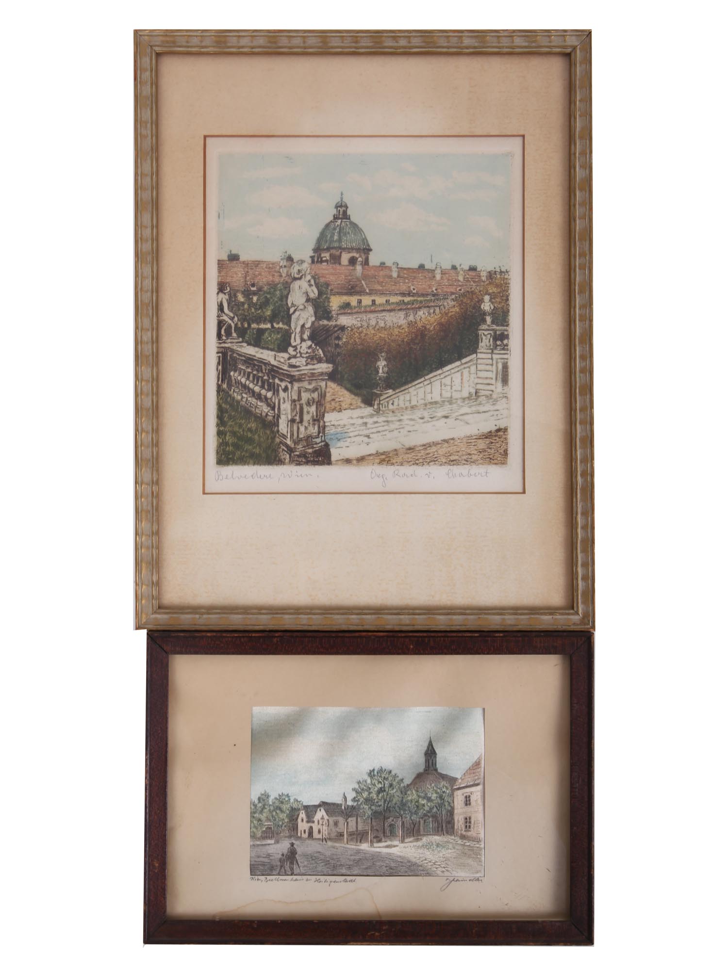 TWO ANTIQUE AUSTRIAN HAND PAINTED ETCHINGS PIC-0