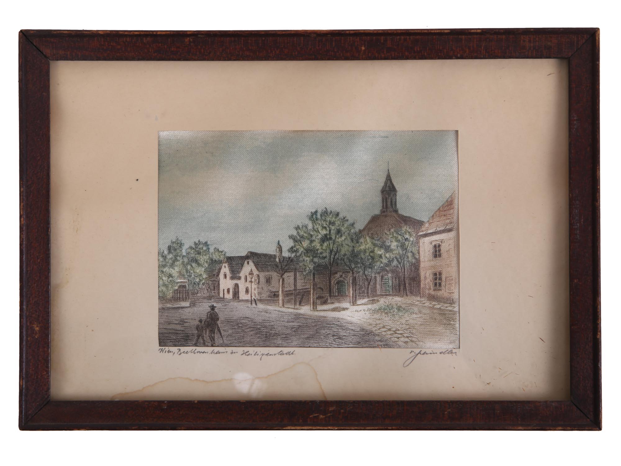 TWO ANTIQUE AUSTRIAN HAND PAINTED ETCHINGS PIC-2