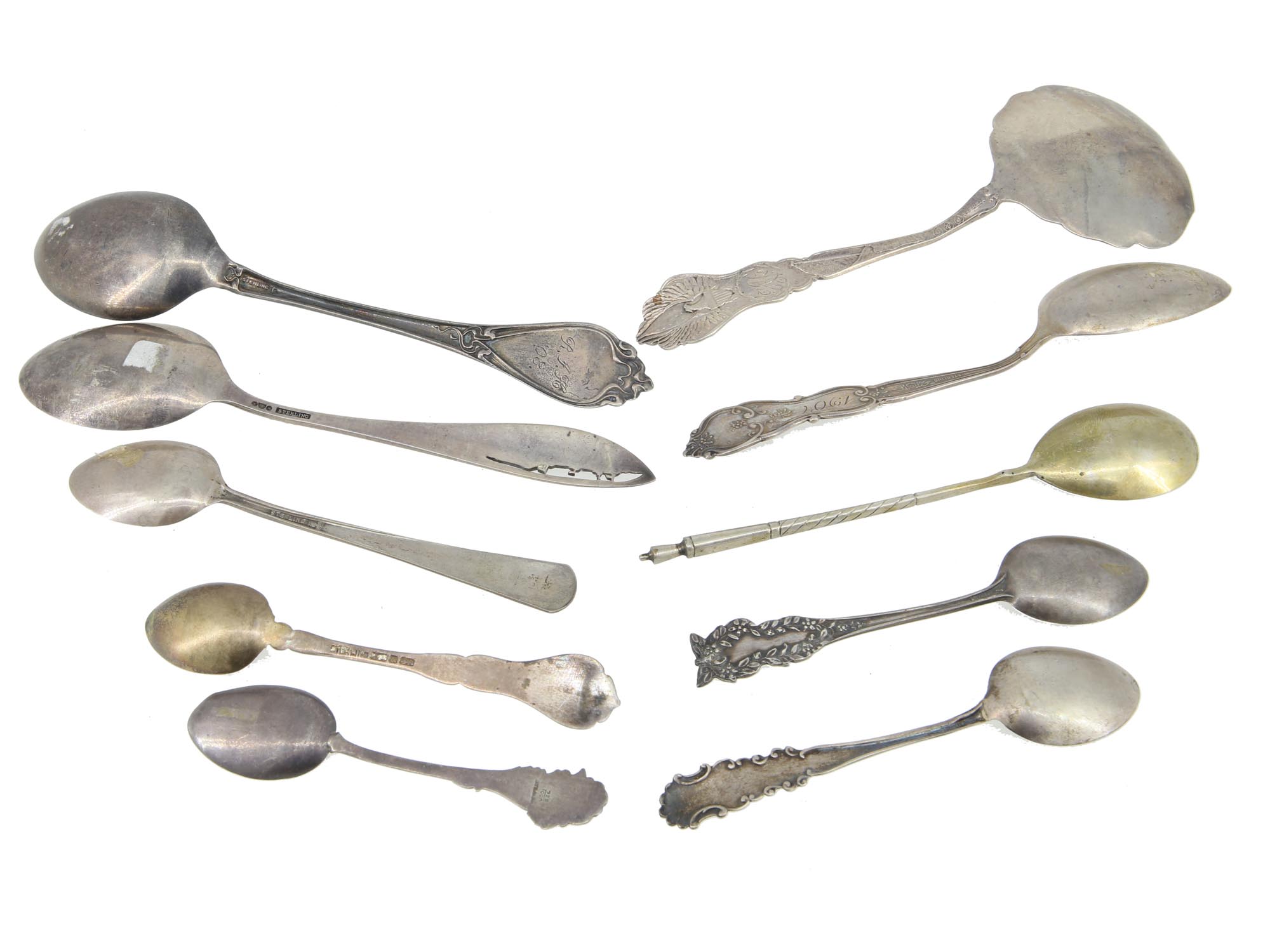 TEN AMERICAN STERLING SILVER SPOONS HALLMARK SET PIC-1