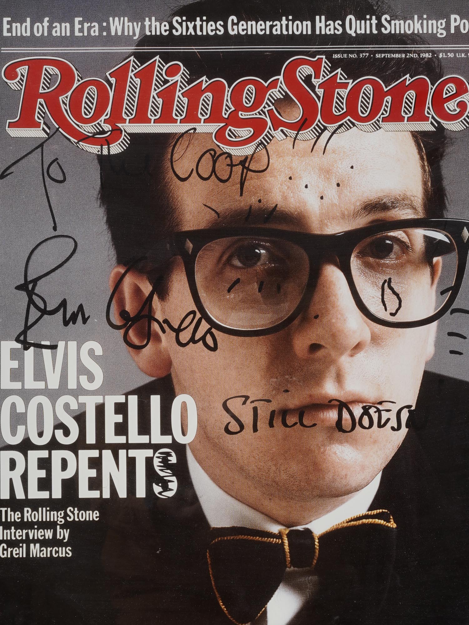 A COVER OF ROLLING STONES AUTOGRAPHED BY COSTELLO PIC-1