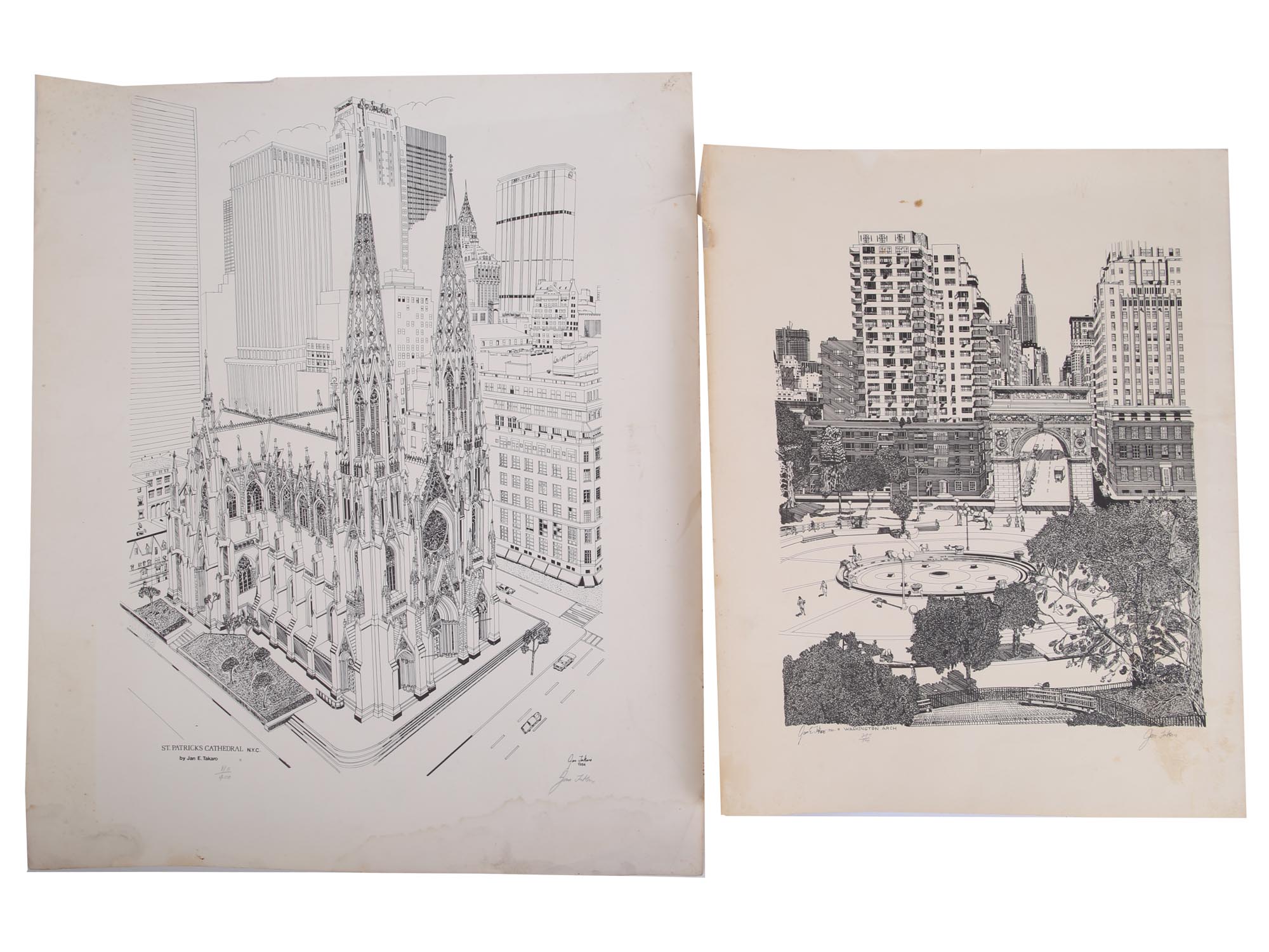 TWO VINTAGE ARCHITECTURAL PRINTS BY JAN E. TAKARO